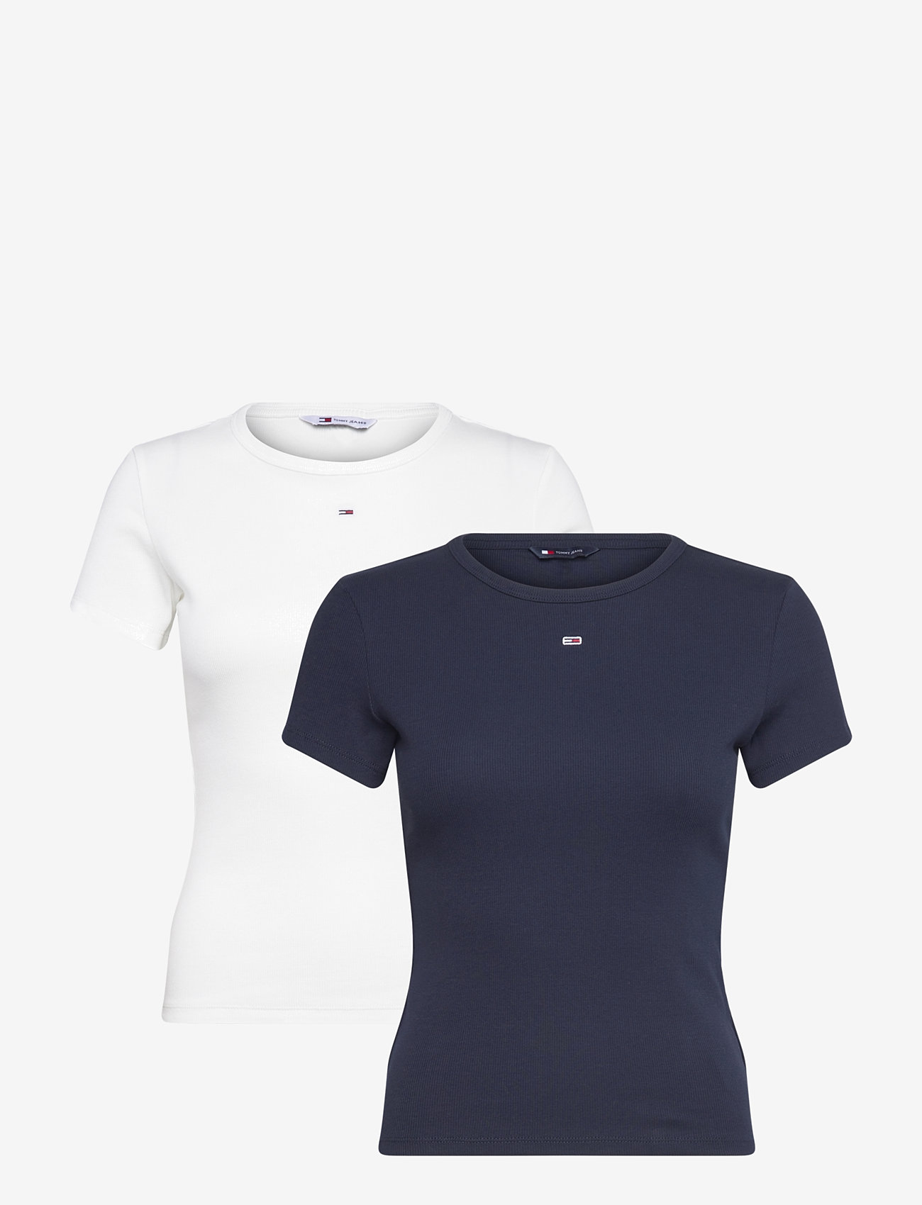 Tommy Jeans - TJW 2PACK SLIM ESSENTIAL RIB SS - t-shirts - ecru   dark night navy - 1