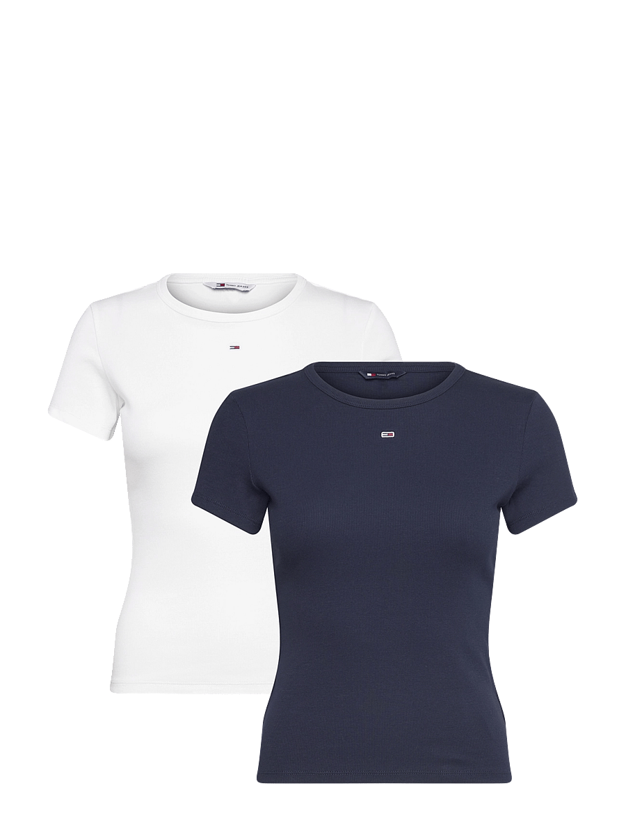 Tommy Jeans - TJW 2PACK SLIM ESSENTIAL RIB SS - t-shirts - ecru dark night navy - 1