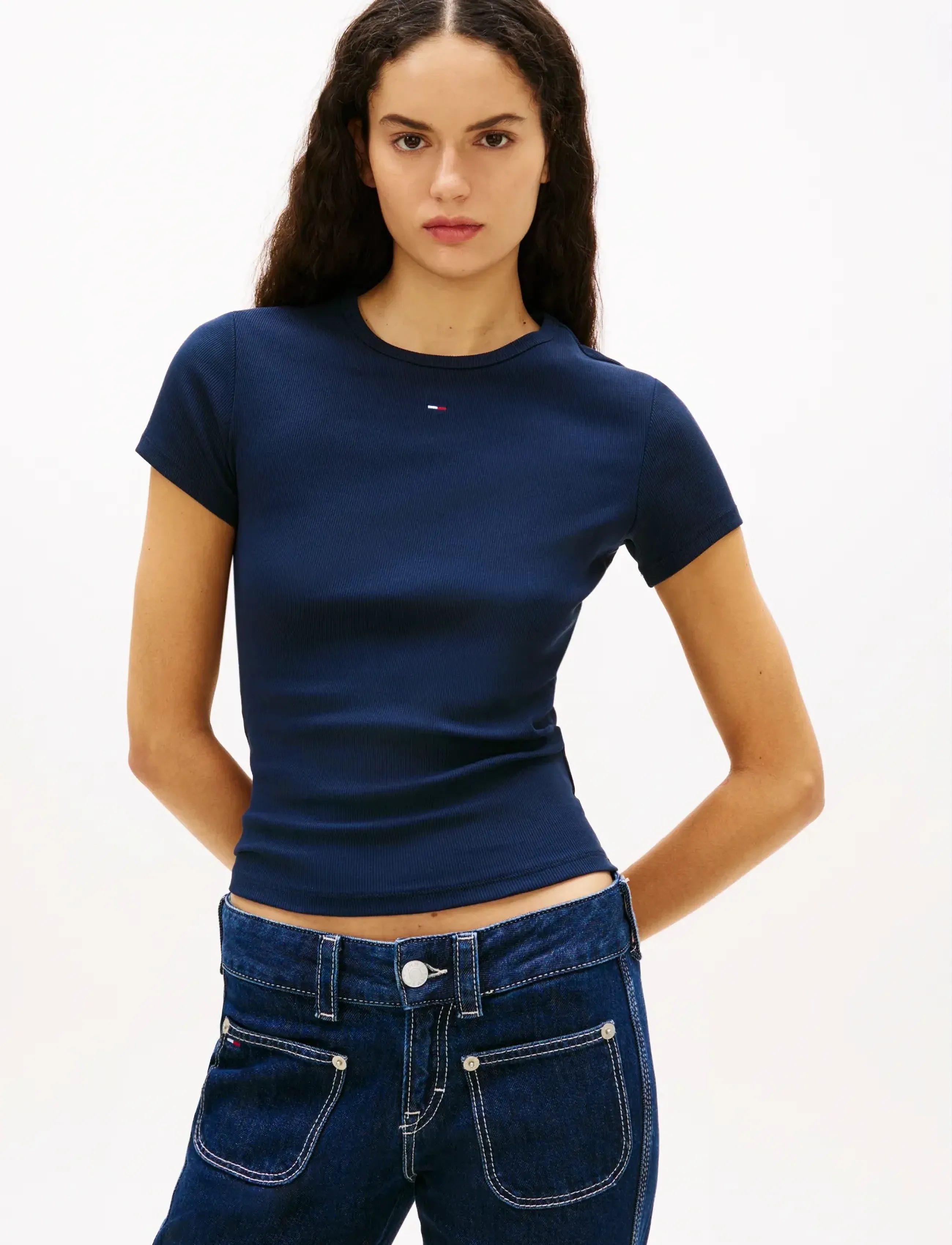 Tommy Jeans TJW 2PACK SLIM ESSENTIAL RIB SS - T-shirts & Toppe - ECRU   DARK NIGHT NAVY / multi