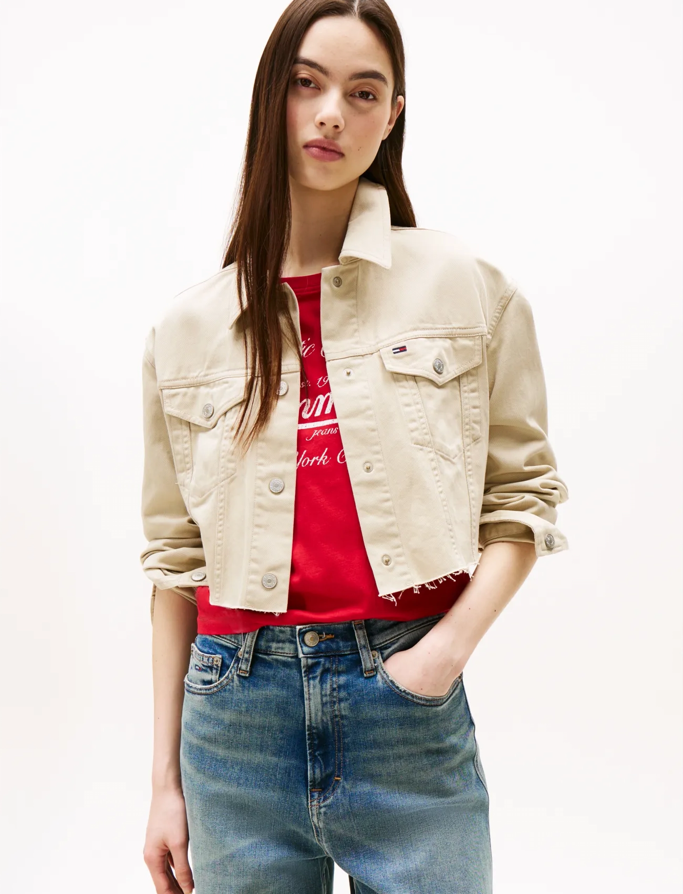 Tommy Jeans TJW FLAG TRUCKER JACKET EXT - Transitional Layering - SILT / beige