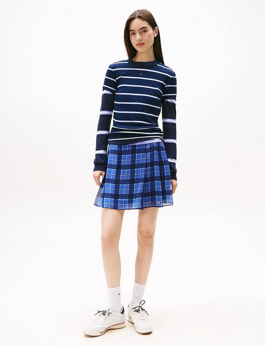 Tommy Jeans - TJW CHIFFON PLEATED MINI SKIRT - plisserede nederdele - blue check - 0