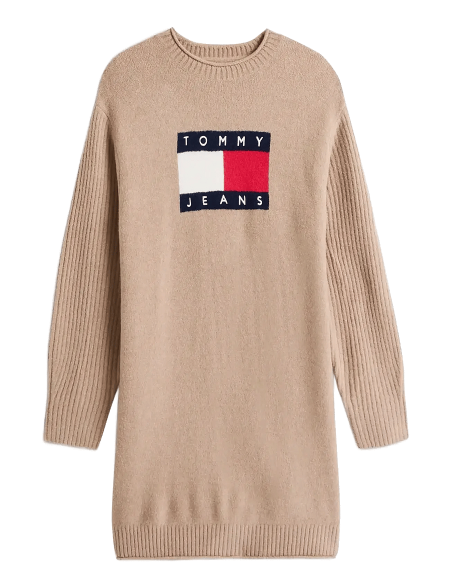 Tommy Jeans - TJW FLAG SWEATER DRESS EXT - knitted dresses - malted milk - 1