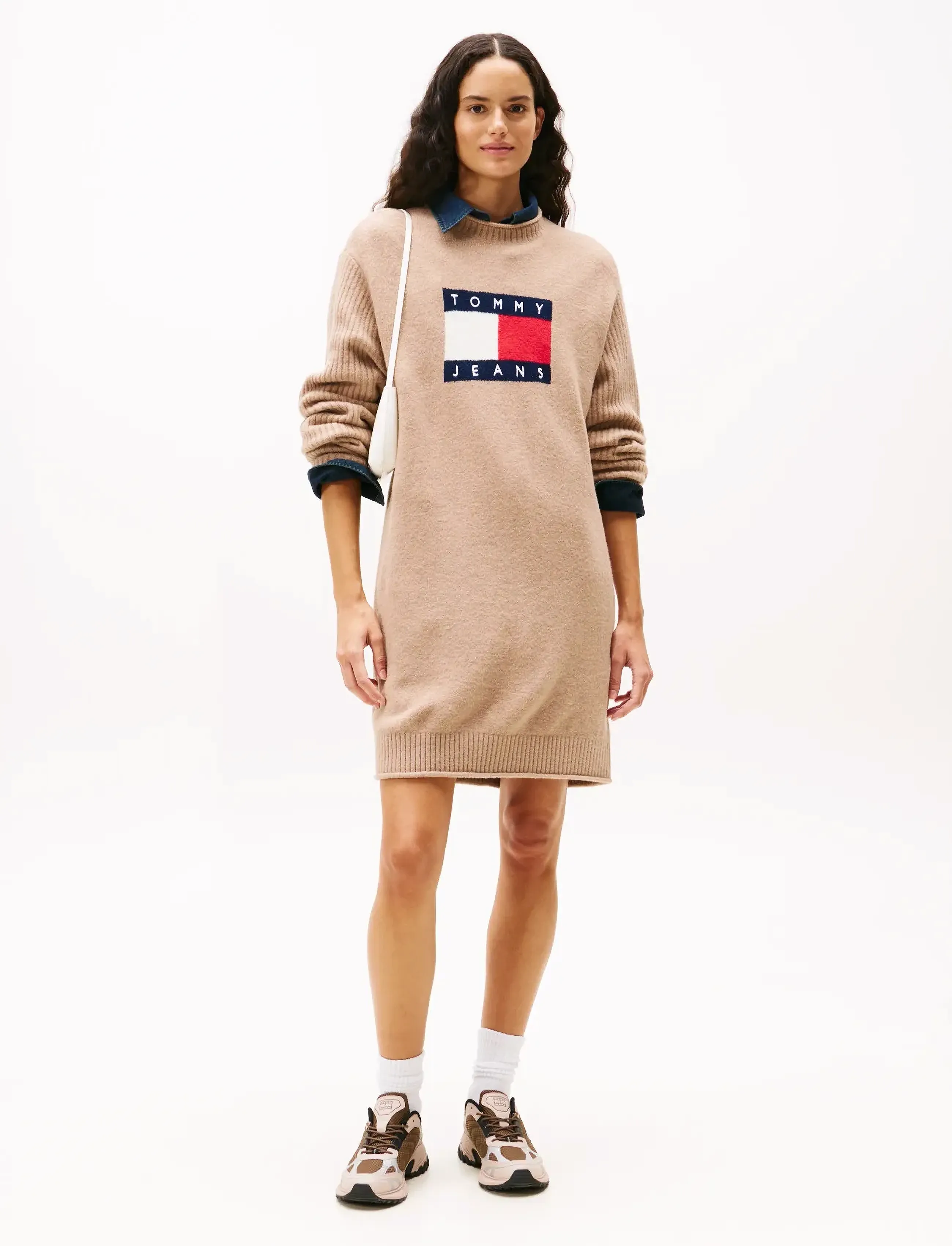 Tommy Jeans Tjw Flag Sweater Dress Ext, XS, Beige, Kjoler > Knælange Og Midi, Dame