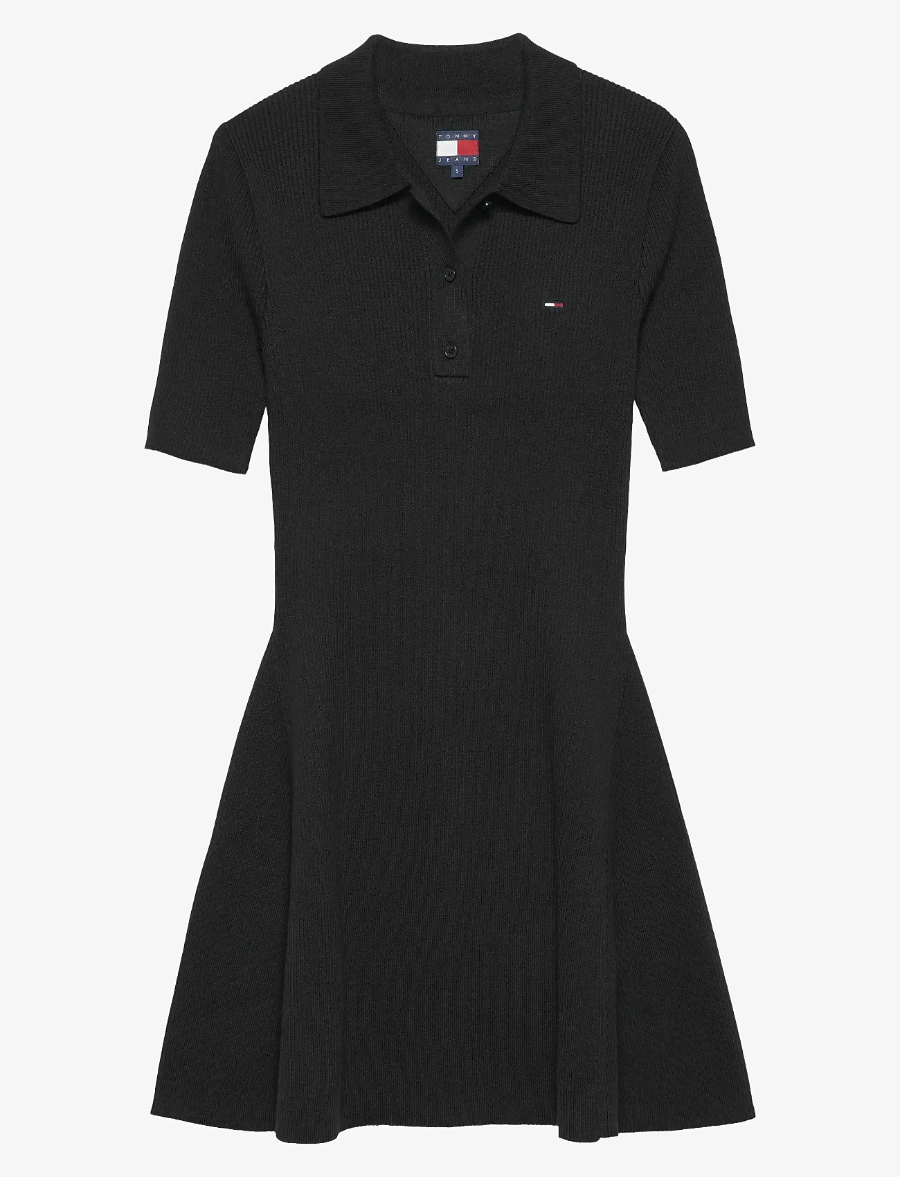 Tommy Jeans - TJW F&F SWEATER POLO MINI DRESS - t-shirt dresses - black - 1