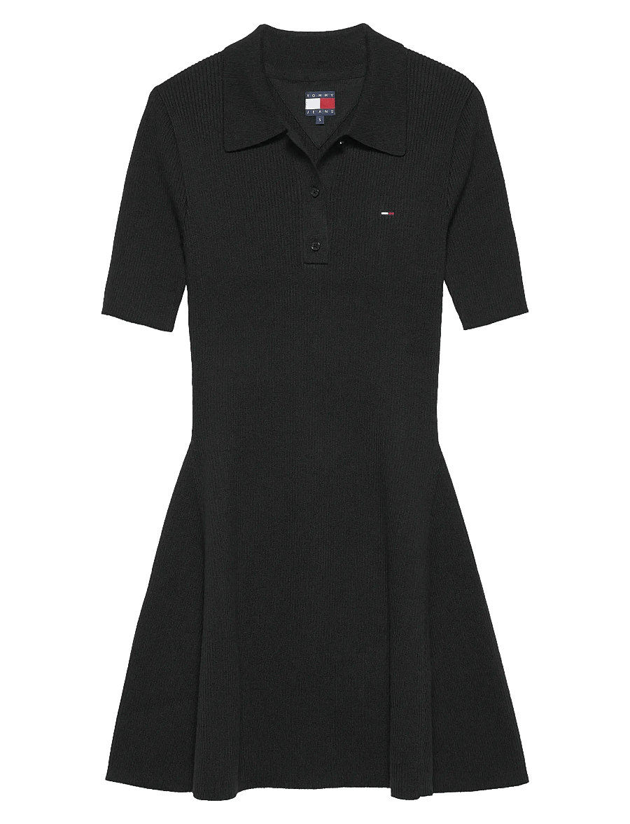 Tommy Jeans - TJW F&F SWEATER POLO MINI DRESS - t-särkkleidid - black - 1