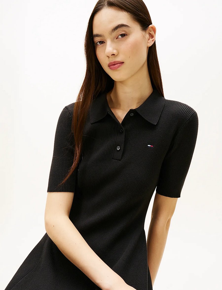 Tommy Jeans - TJW F&F SWEATER POLO MINI DRESS - t-särkkleidid - black - 3