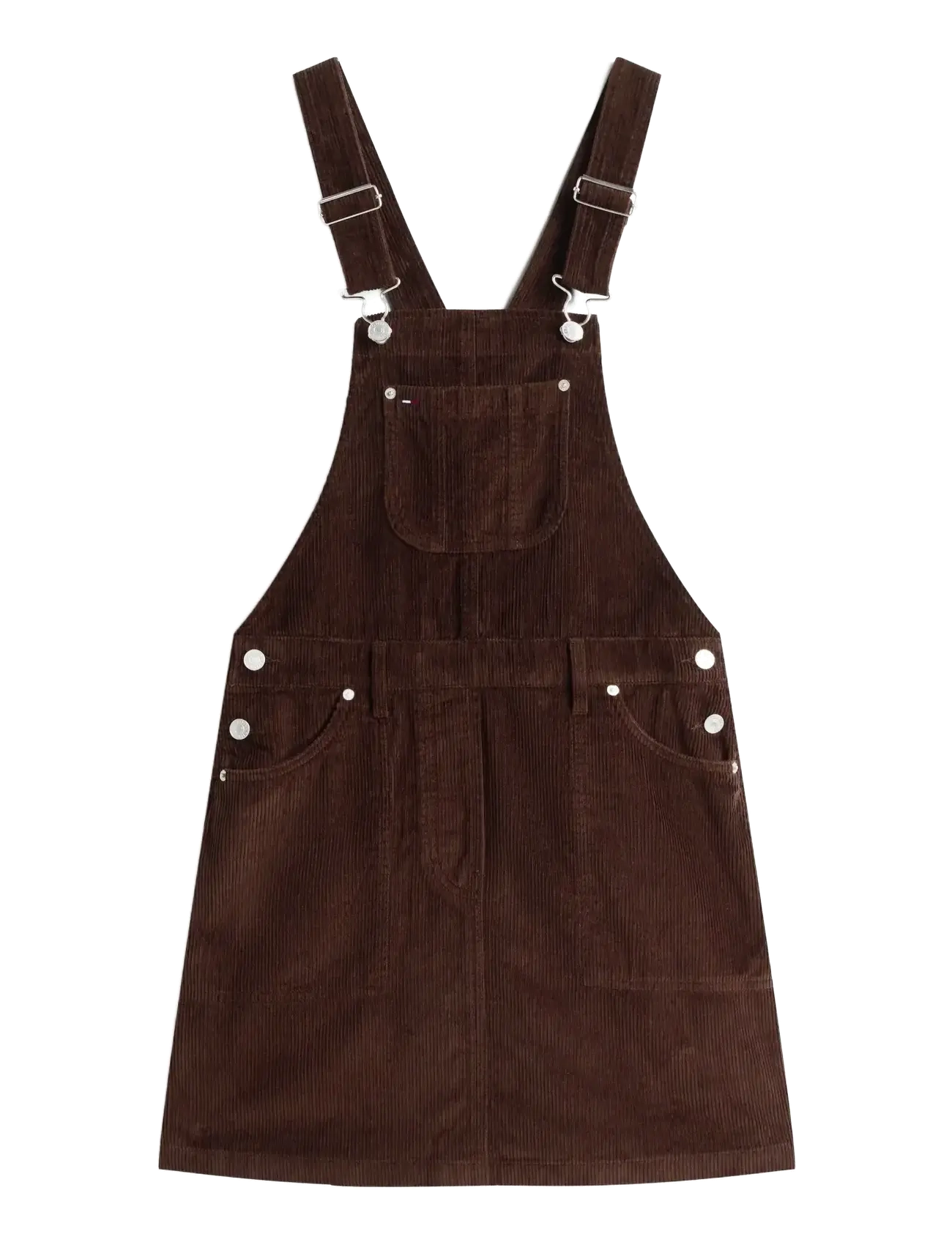 TJW SCRIPT CORD DUNGAREES DRESS - RICH BROWN