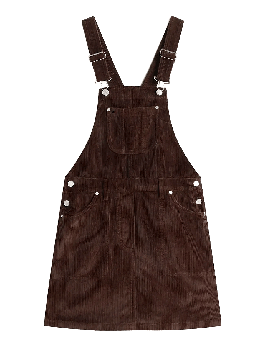 Tommy Jeans - TJW SCRIPT CORD DUNGAREES DRESS - kurze kleider - rich brown - 1