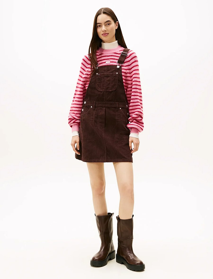 Tommy Jeans - TJW SCRIPT CORD DUNGAREES DRESS - kurze kleider - rich brown - 0