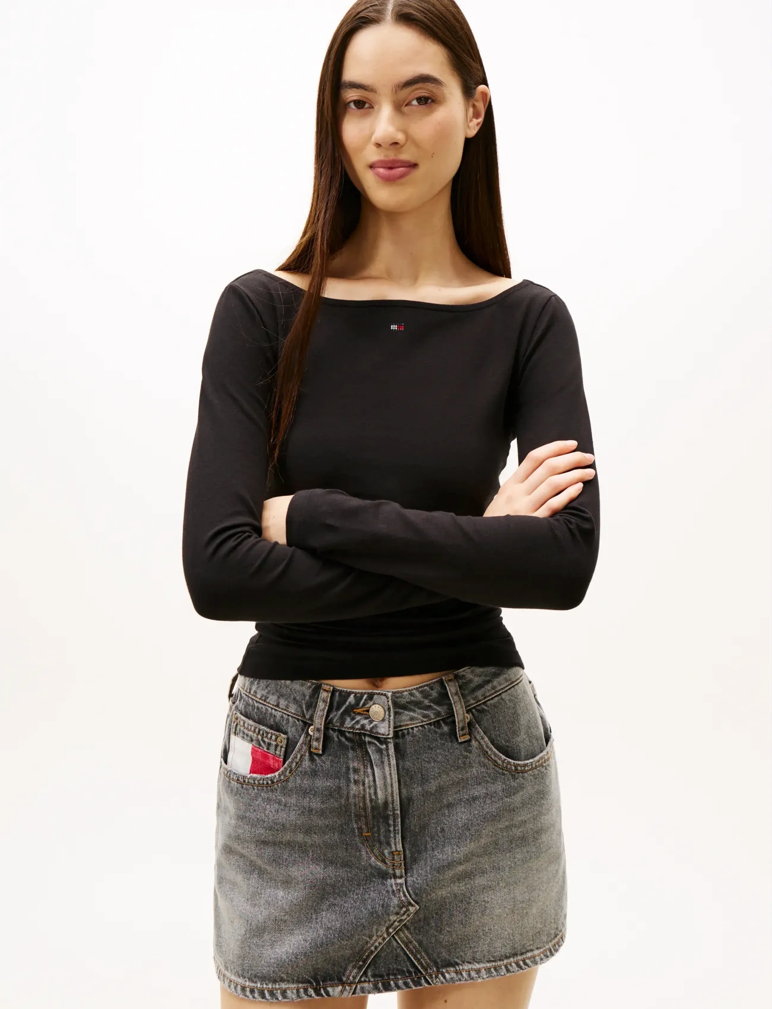 Tommy Jeans TJW SLIM S FLAG BLING LS TOP - Tommy Hilfiger - BLACK / black