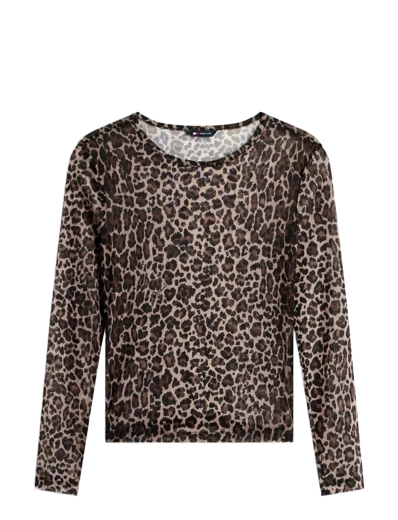 Tommy Jeans TJW SLIM AOP MESH LS TOP EXT - Tøj - LEOPARD AOP / brown