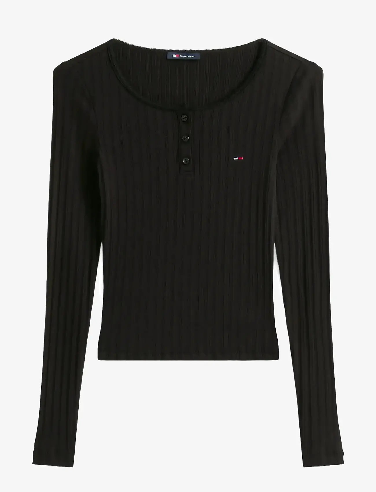 Tommy Jeans - TJW SLIM SH IRREGULAR RIB LS - long-sleeved tops - black - 1