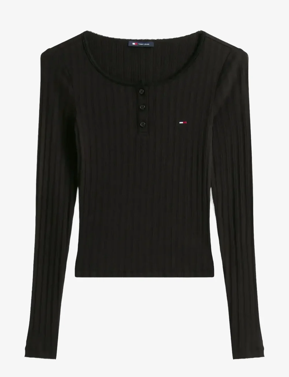 Tommy Jeans - TJW SLIM SH IRREGULAR RIB LS - långärmade toppar - black - 1