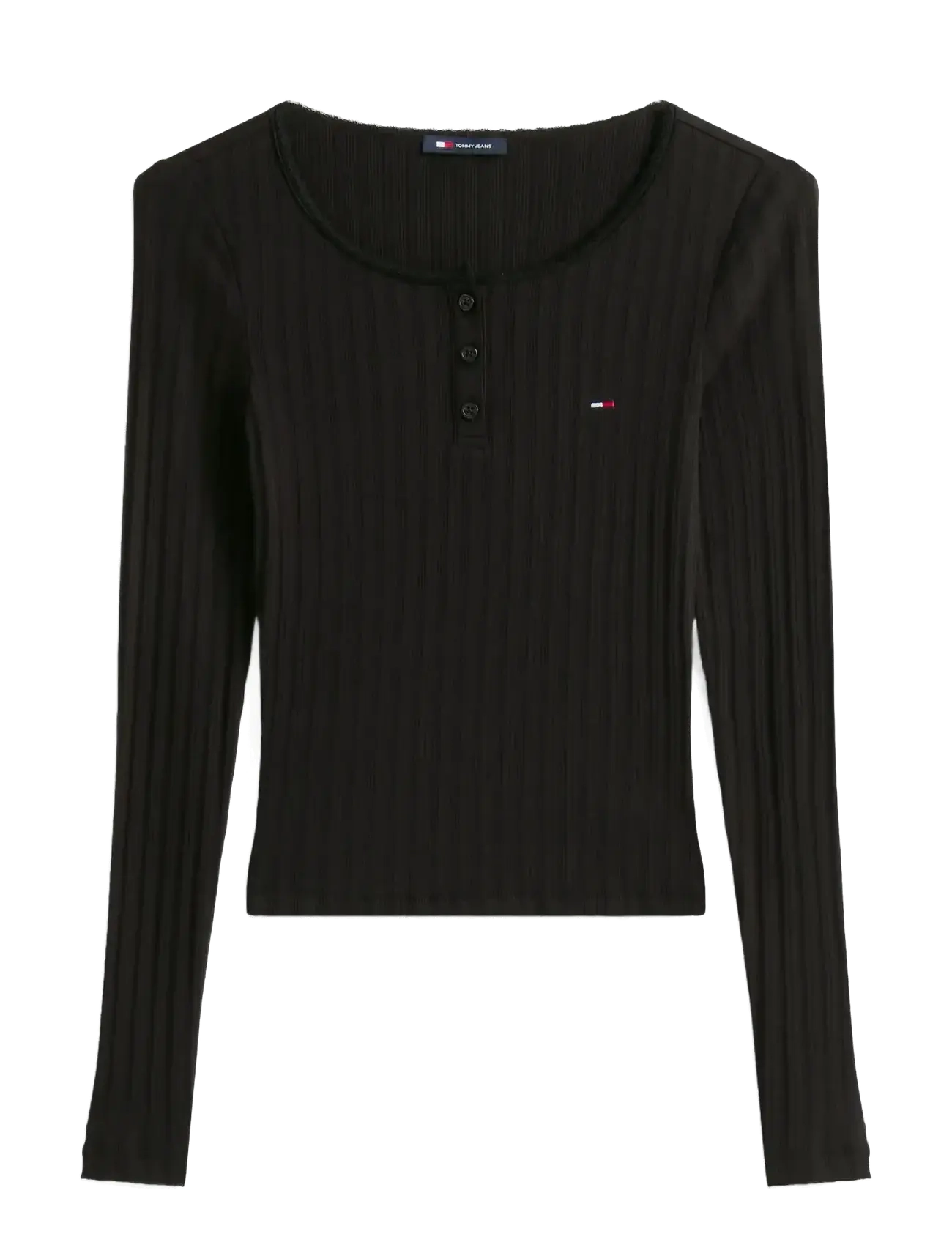 Tommy Jeans TJW SLIM SH IRREGULAR RIB LS - Tøj - BLACK / black