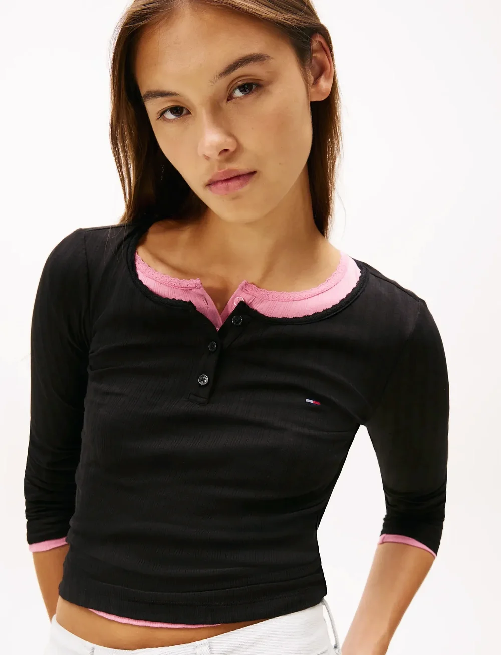 Tommy Jeans - TJW SLIM SH IRREGULAR RIB LS - långärmade toppar - black - 4