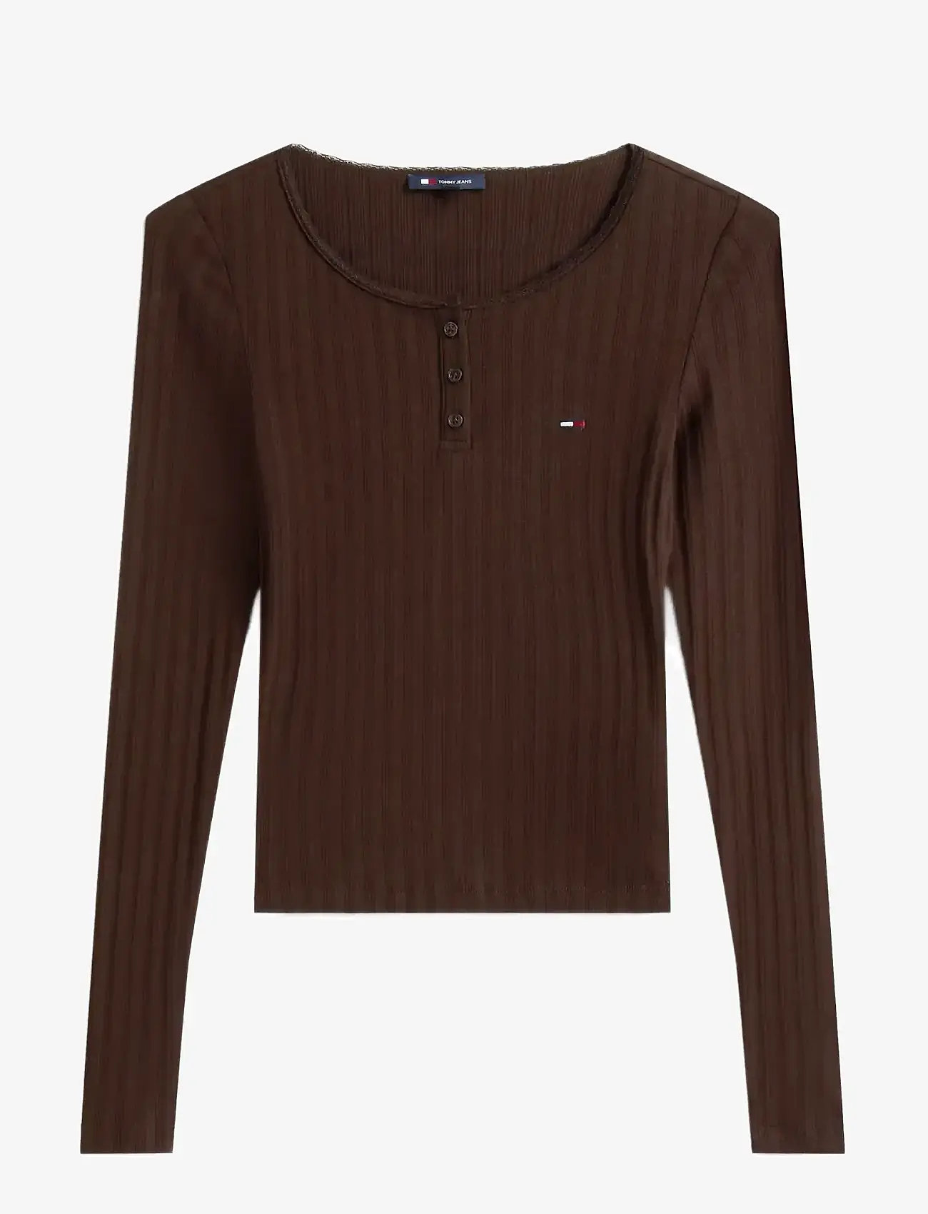 Tommy Jeans - TJW SLIM SH IRREGULAR RIB LS - langärmlige tops - rich brown - 1