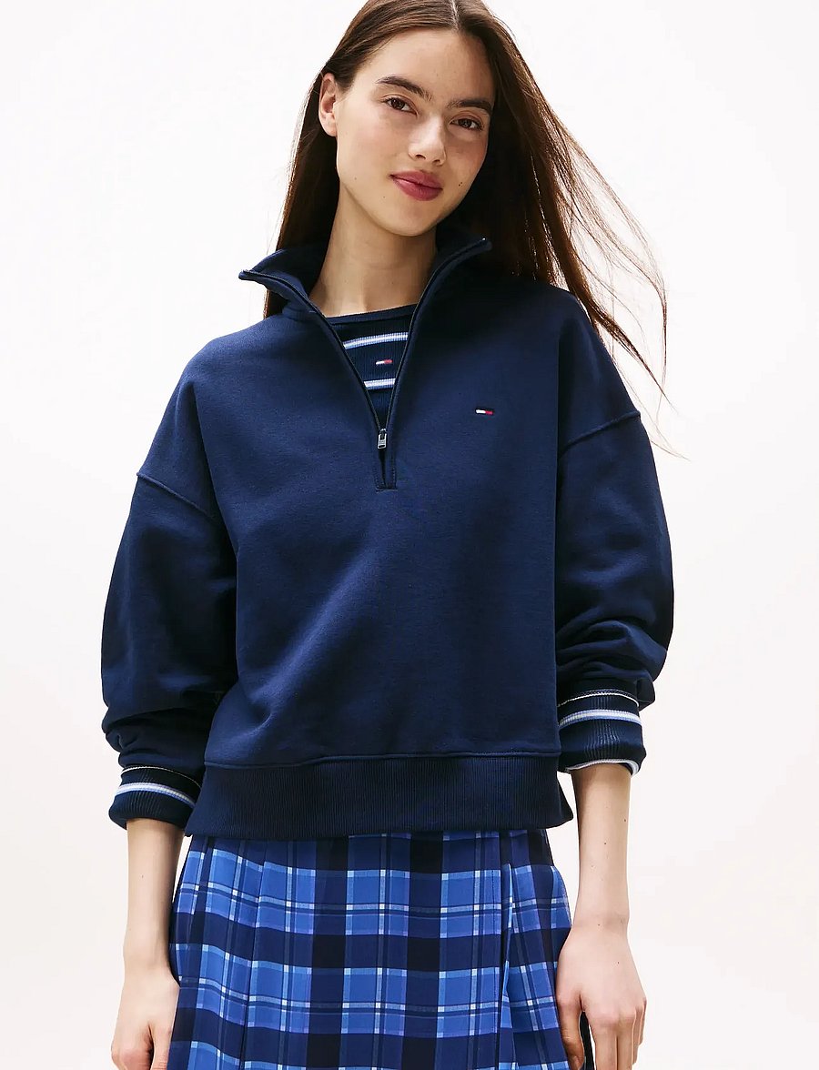 Tommy Jeans - TJW BXY S-FLAG 1/4 ZIP - sweatshirts - dark night navy - 0