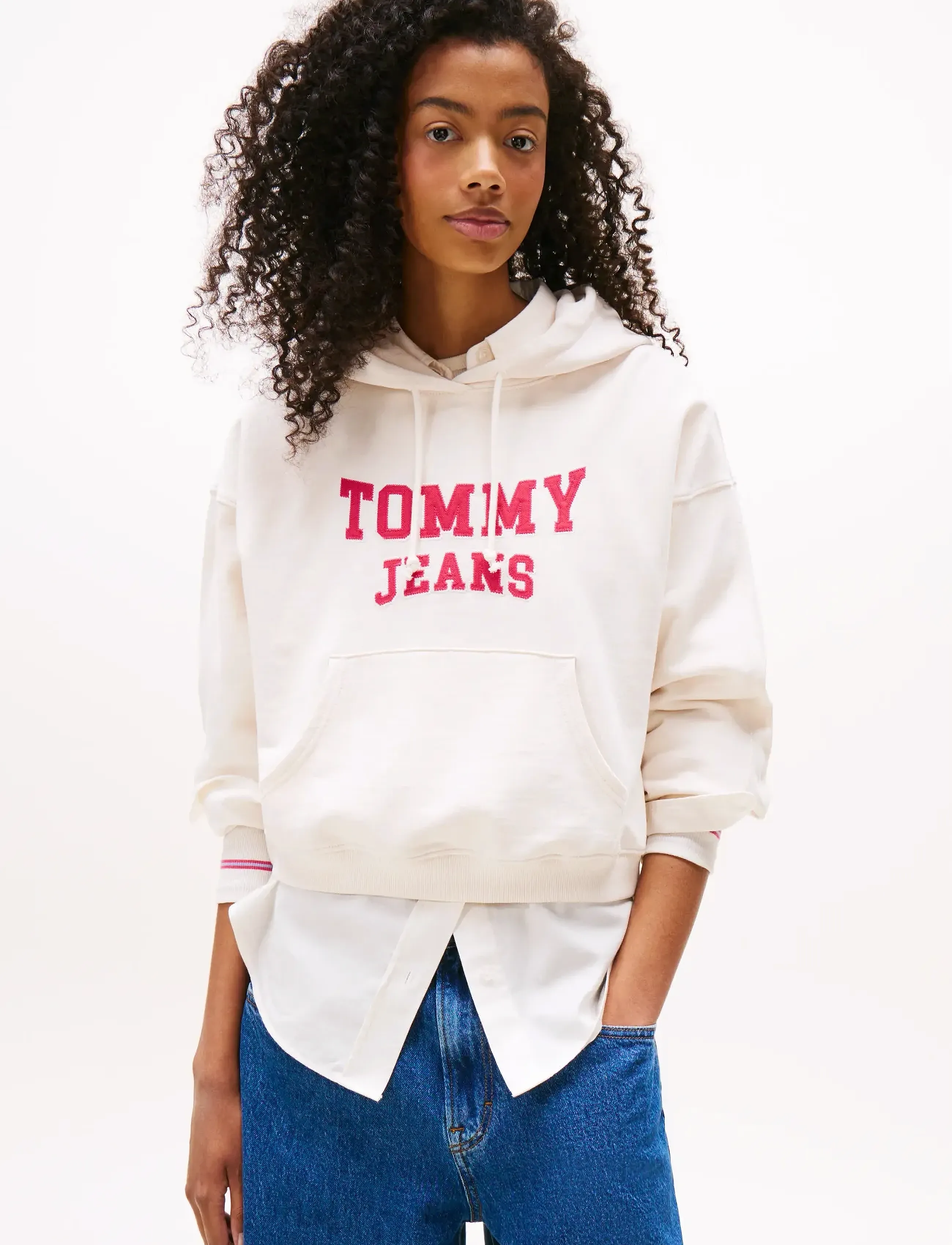 Tommy Jeans TJW BXY CRP VARSITY HOODIE - Sweatshirts - ANCIENT WHITE / white