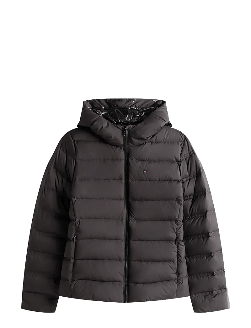 Tommy Jeans - TJW SLIM HOOD PRNT DOWN JCKT EXT - sulejoped ja voodriga joped - black - 1