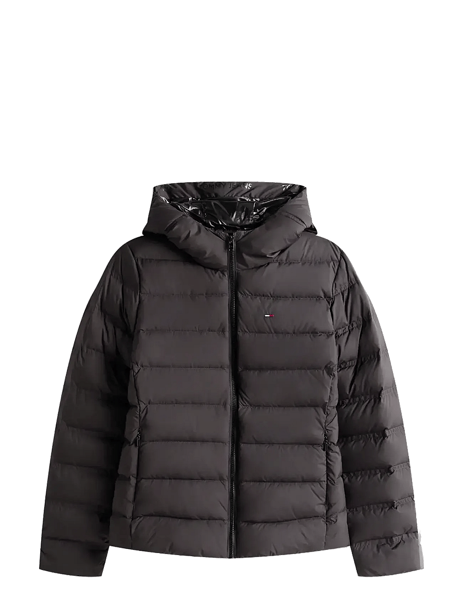 Tommy Jeans - TJW SLIM HOOD PRNT DOWN JCKT EXT - winter jackets - black - 1