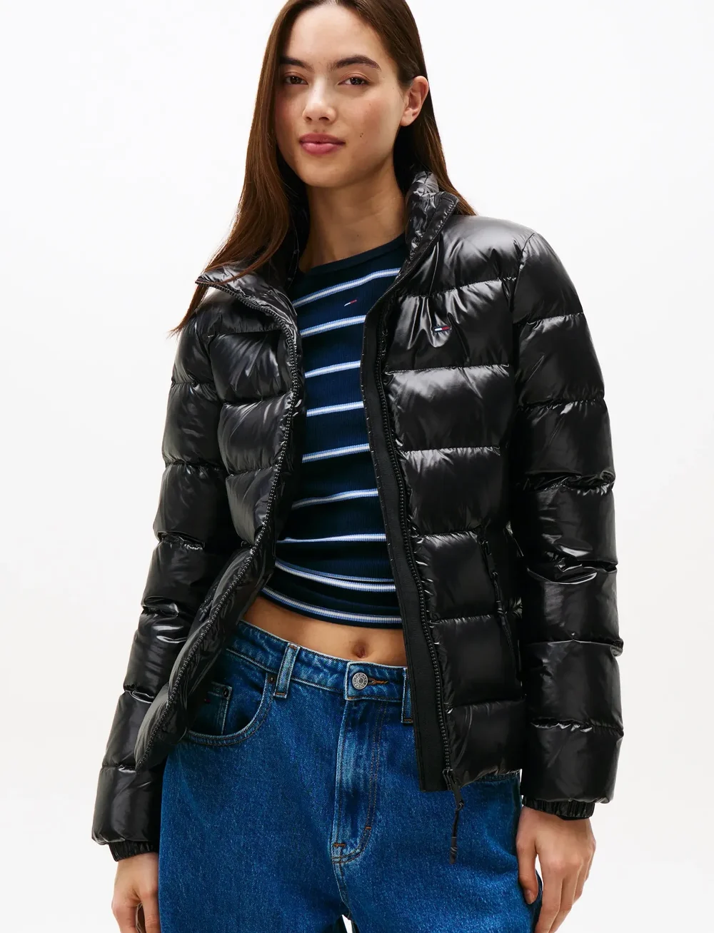 Tommy Jeans - TJW SLIM ZIP PRINT DOWN JACKET - dunjackor - black - 0