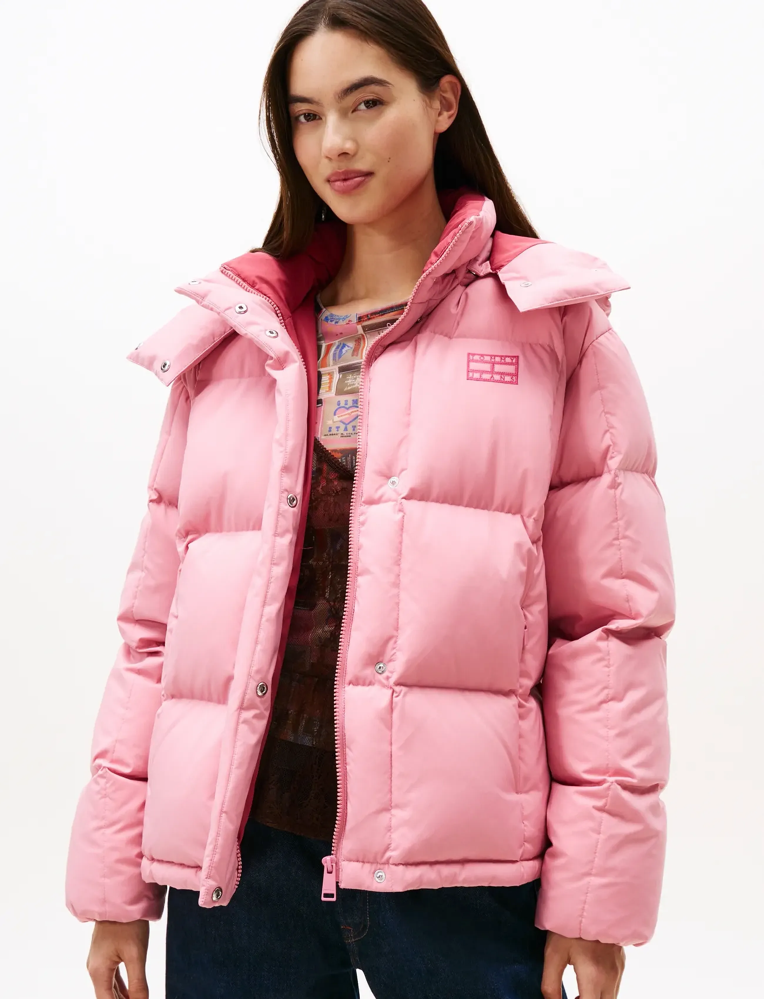 Tommy Jeans Tjw Alaska Grid Down Jacket Ext, L, Jackets, Rosa - Padded Jacket, Frauen
