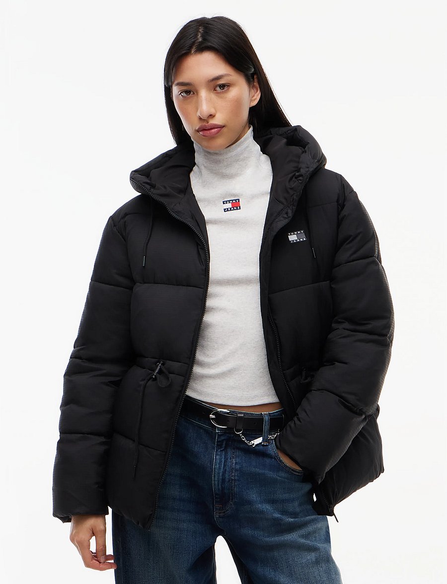 Tommy Jeans - TJW HOODED MIDI PUFFER JACKET - talvejoped - black - 0