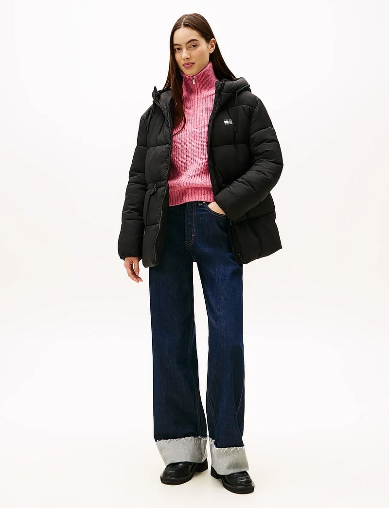 Tommy Jeans - TJW HOODED MIDI PUFFER JACKET - sulejoped ja voodriga joped - black - 2