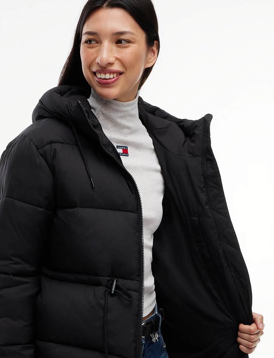 Tommy Jeans - TJW HOODED MIDI PUFFER JACKET - talvejoped - black - 3