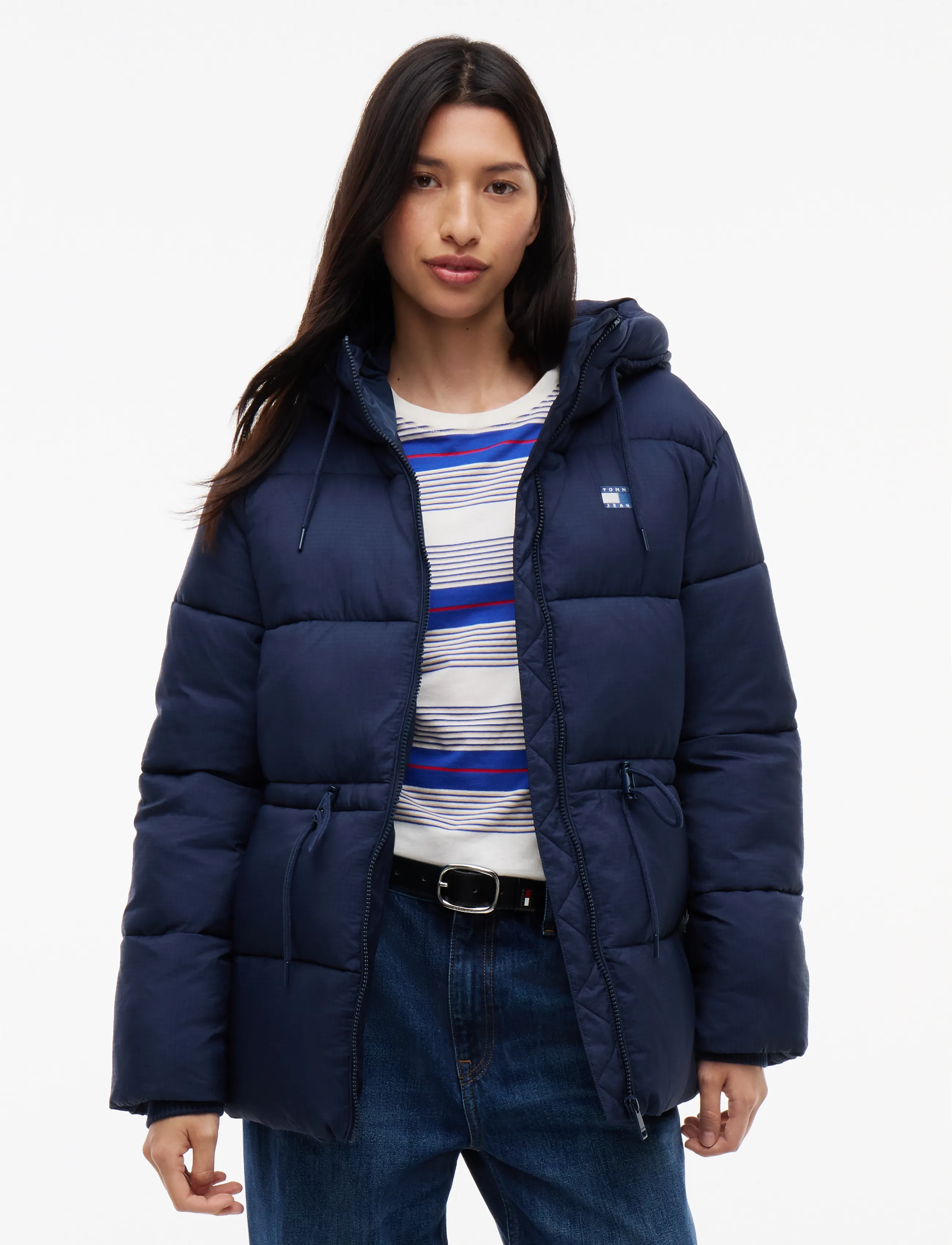 Tommy Jeans TJW HOODED MIDI PUFFER JACKET - Jackets & Coats - DARK BLUE / navy