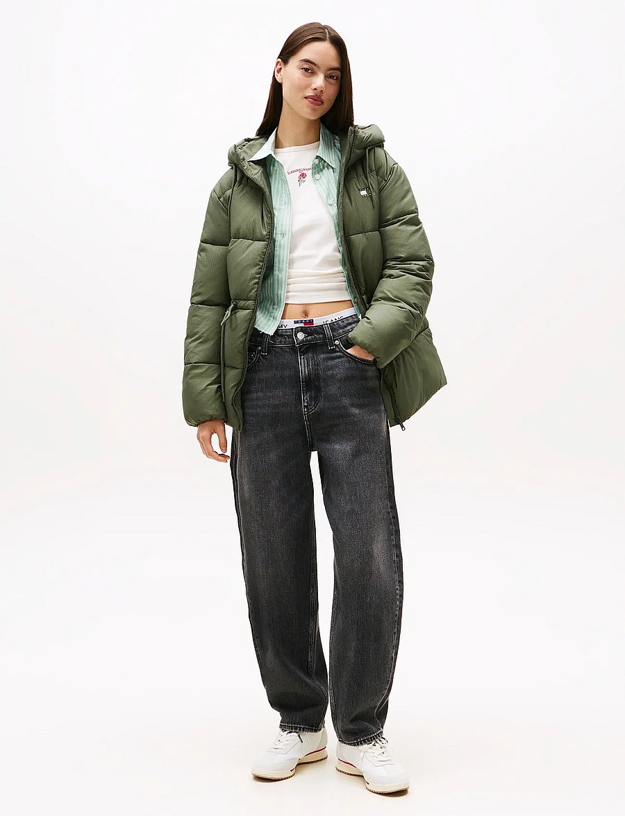 Tommy Jeans - TJW HOODED MIDI PUFFER JACKET - talvejoped - pewter green - 0