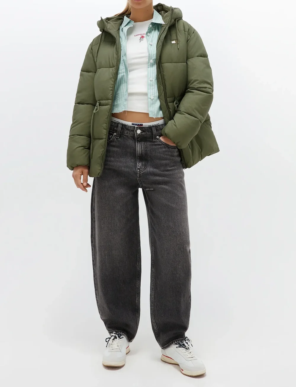 Tommy Jeans - TJW HOODED MIDI PUFFER JACKET - dunjakker - pewter green - 4