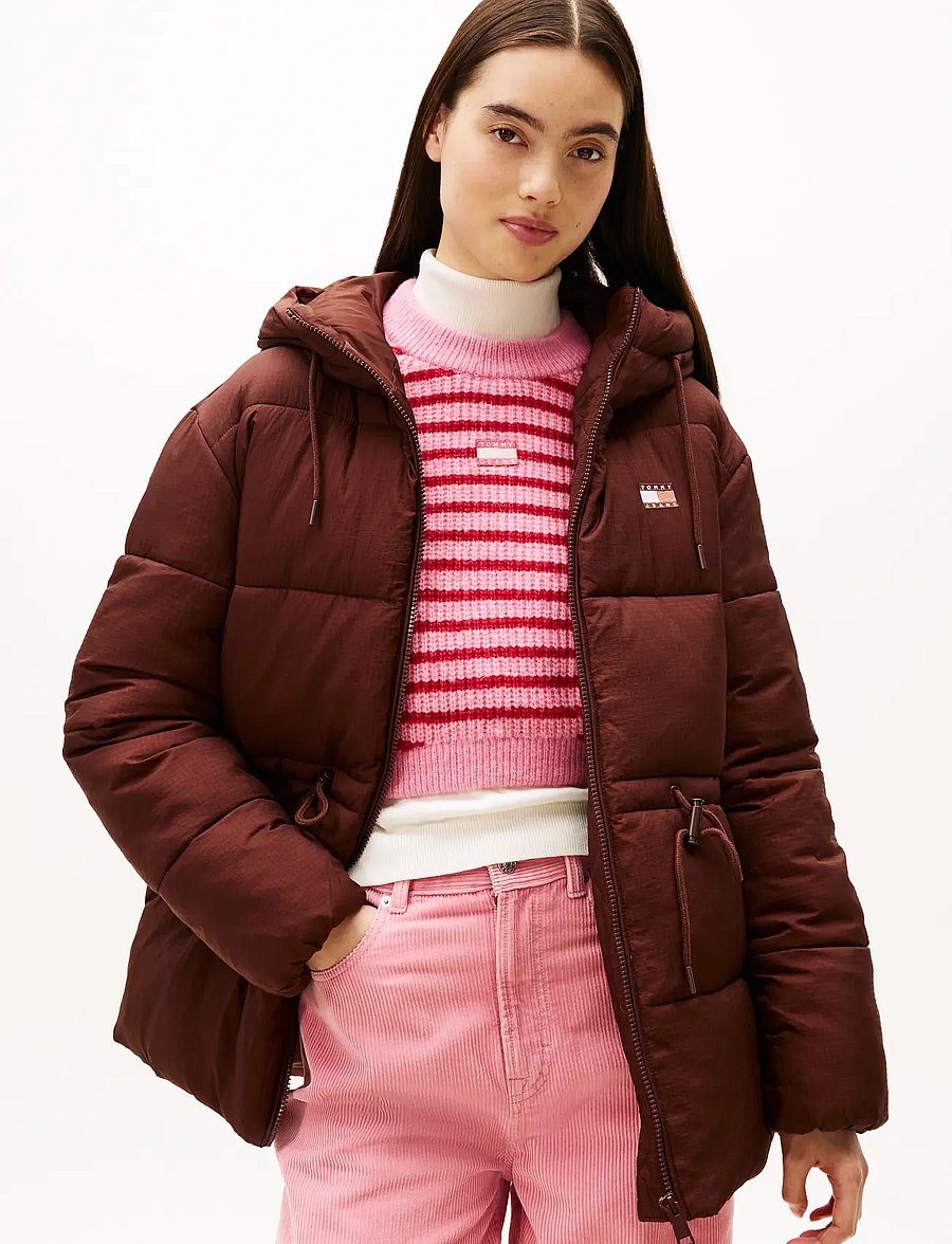Tommy Jeans - TJW HOODED MIDI PUFFER JACKET - vinterjakker - rich brown - 0