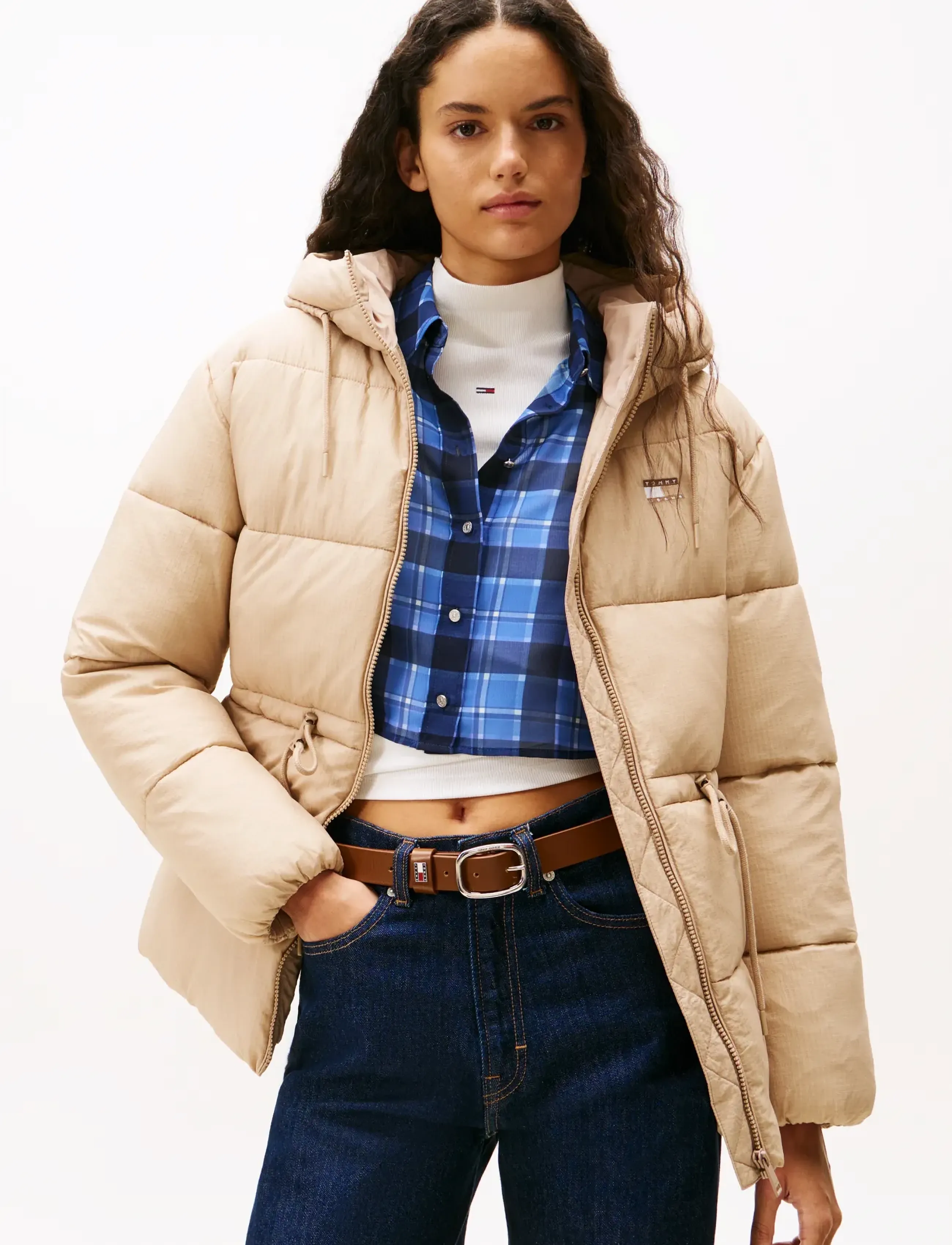 Tommy Jeans TJW HOODED MIDI PUFFER JACKET - Tommy Hilfiger - SUNDAY PASTRY / cream