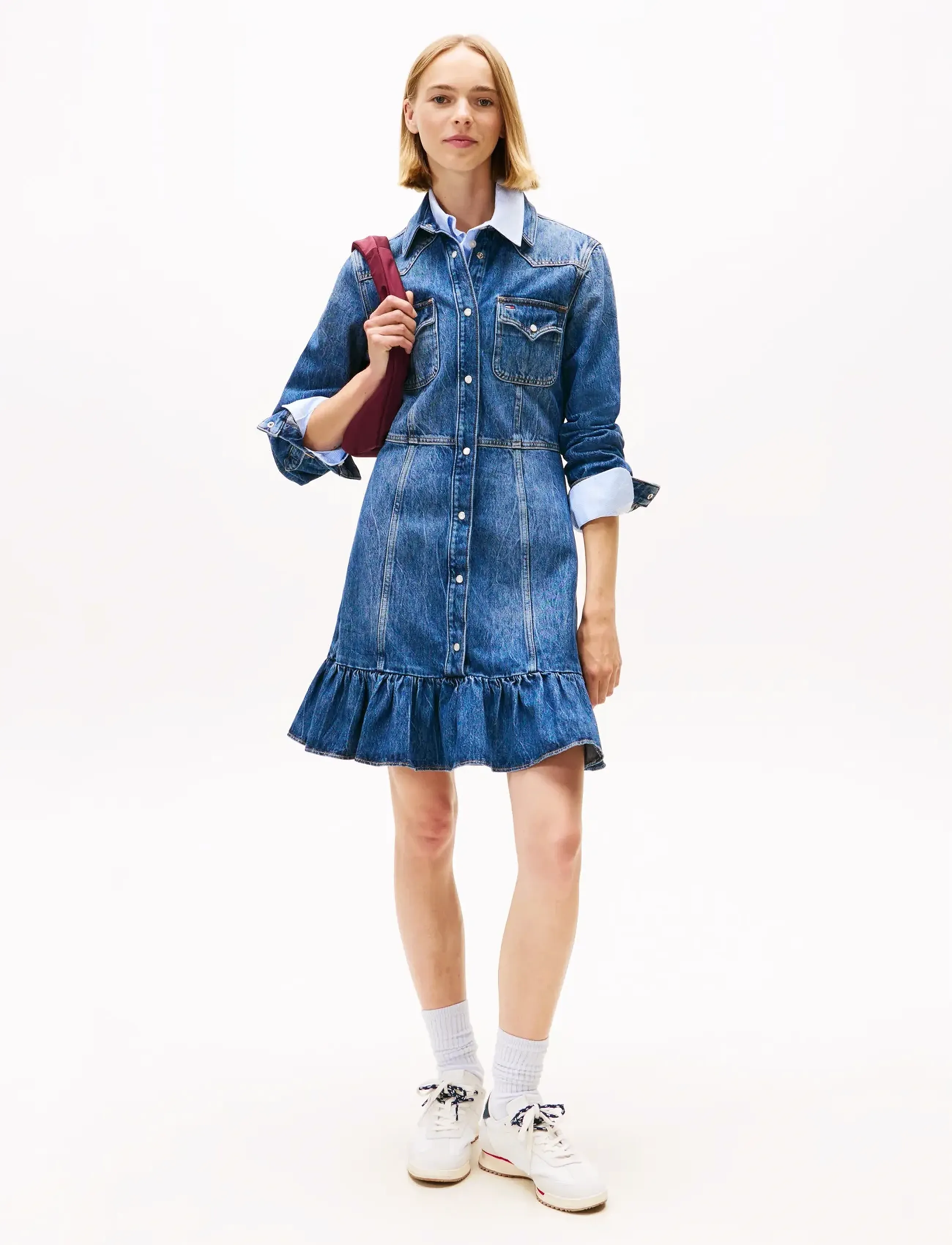 Tommy Jeans Western Denim Dress Di2057, XS, Dresses, Blau - Short Dress, Frauen