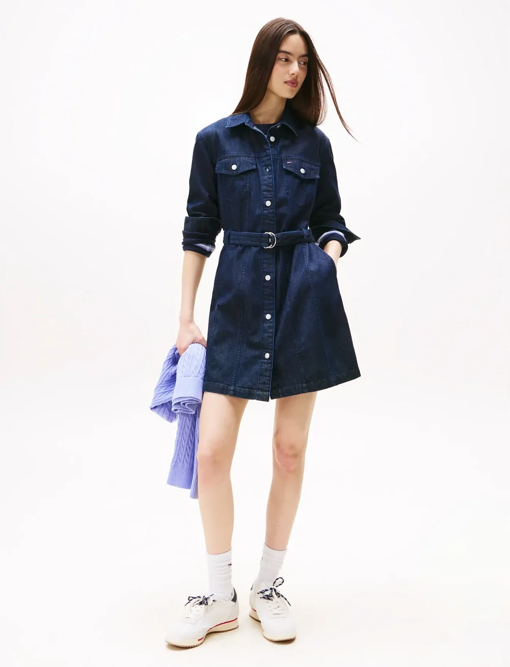 Tommy Jeans - DENIM BELTED DRESS - hemdkleider - denim dark - 0