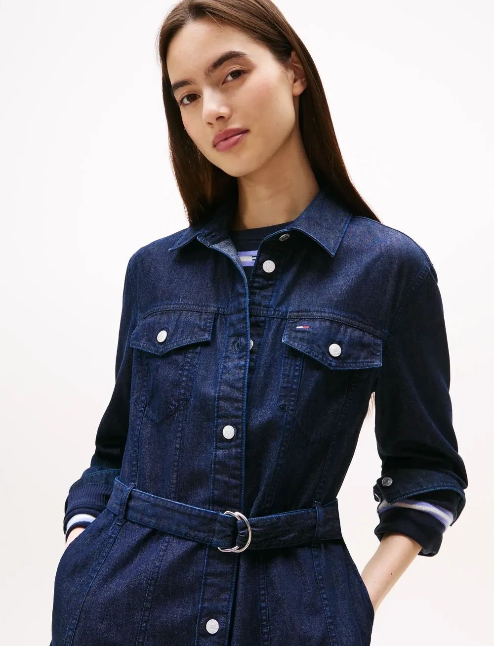 Tommy Jeans - DENIM BELTED DRESS - hemdkleider - denim dark - 3