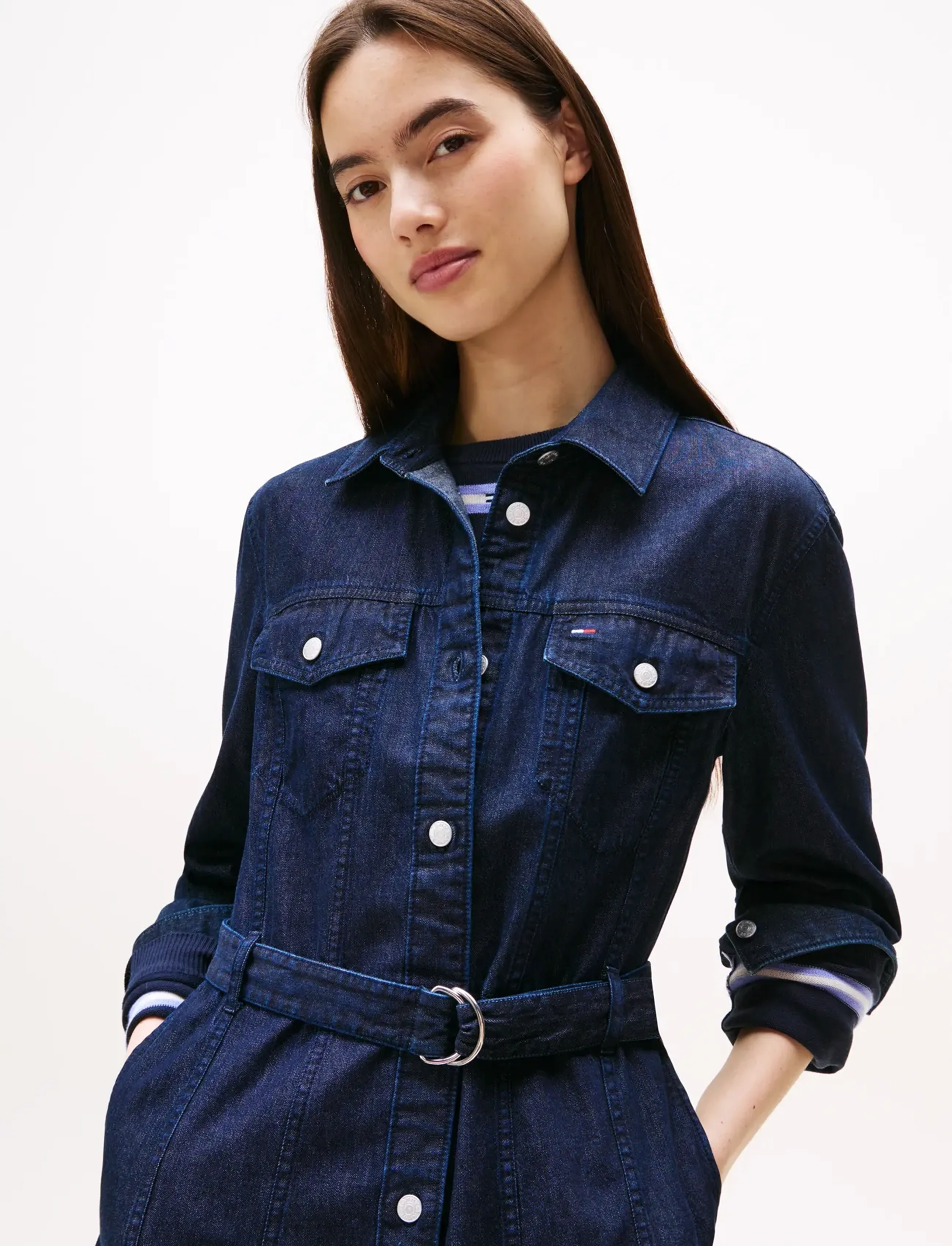 Tommy Jeans - DENIM BELTED DRESS - denim dark - 3