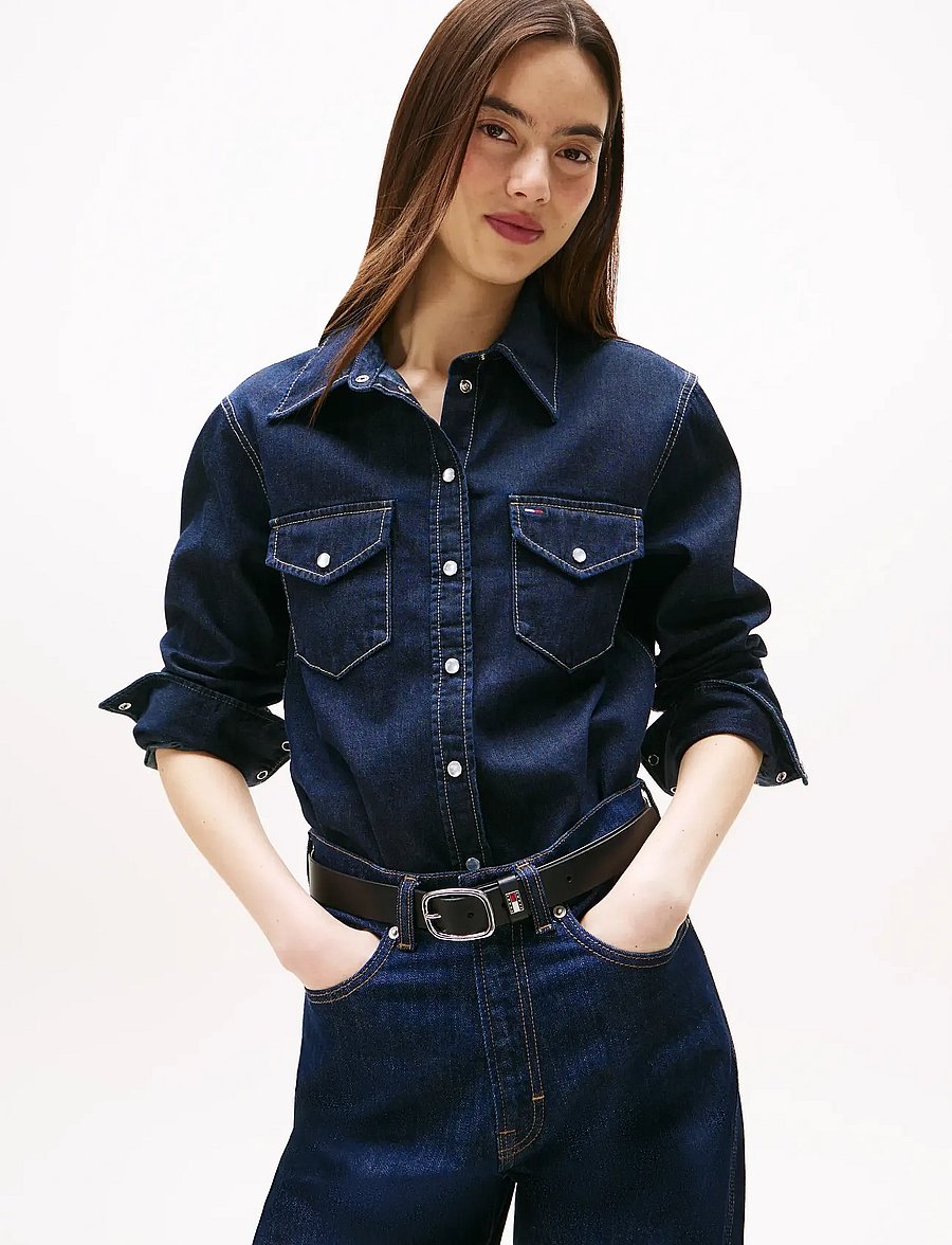 Tommy Jeans - REGULAR FIT LS SHIRT DARK BLUE - jeanshemden - denim dark - 0