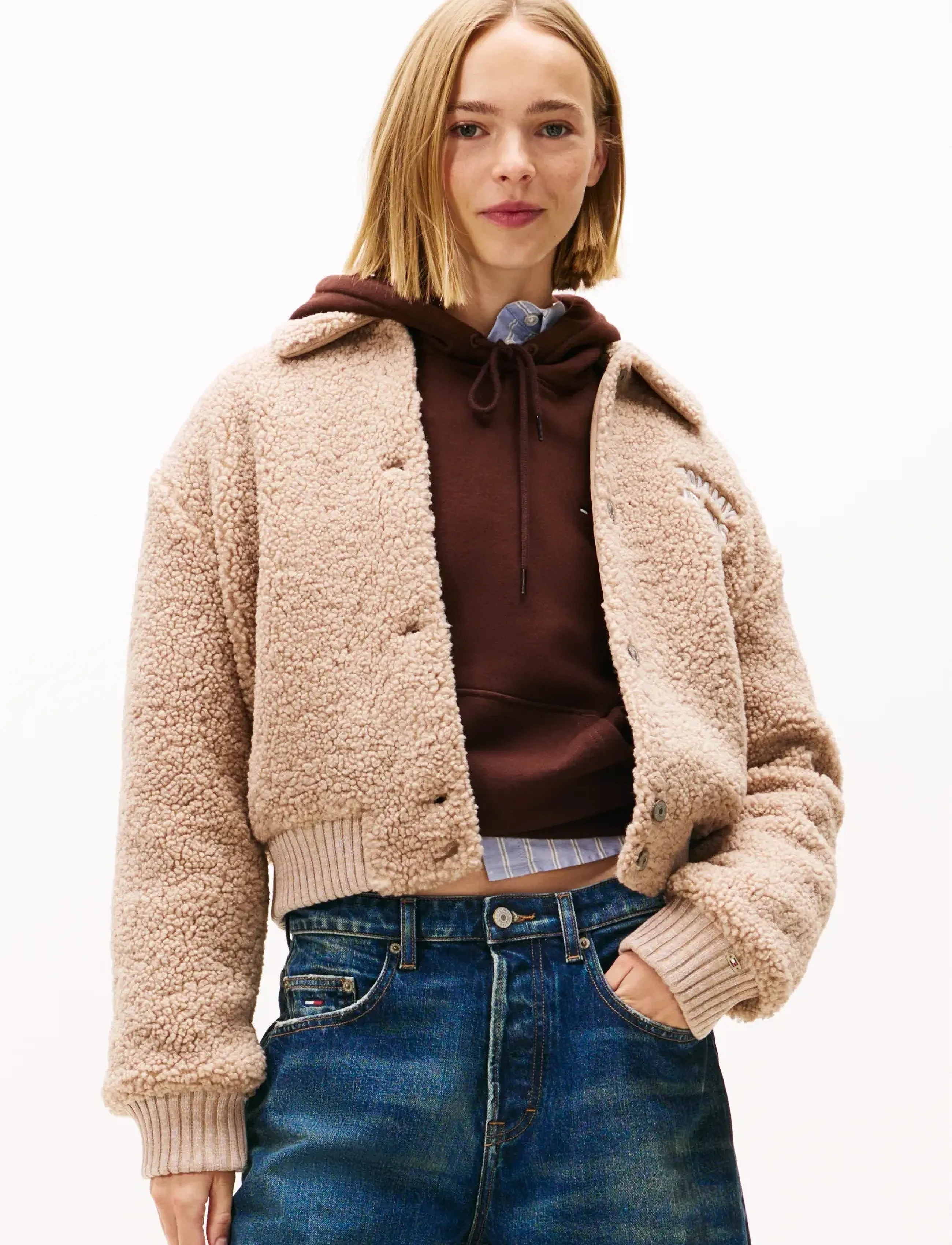 Tommy Jeans TJW TEDDY VARSITY BOMBER - Transitional Layering - MALTED MILK / beige