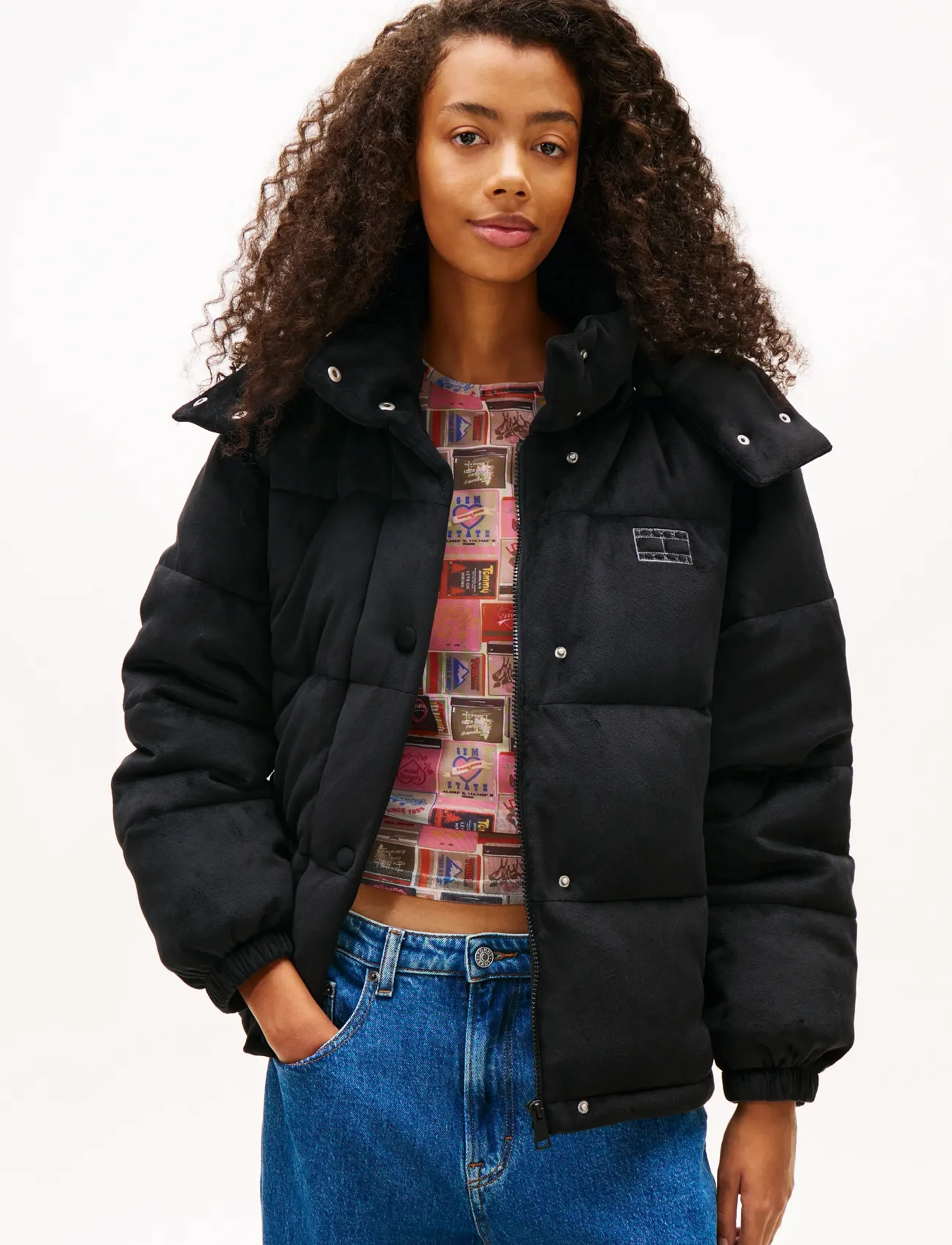 Tommy Jeans TJW QUILTED VELVET PUFFER JACKET - Doudounes - BLACK / black