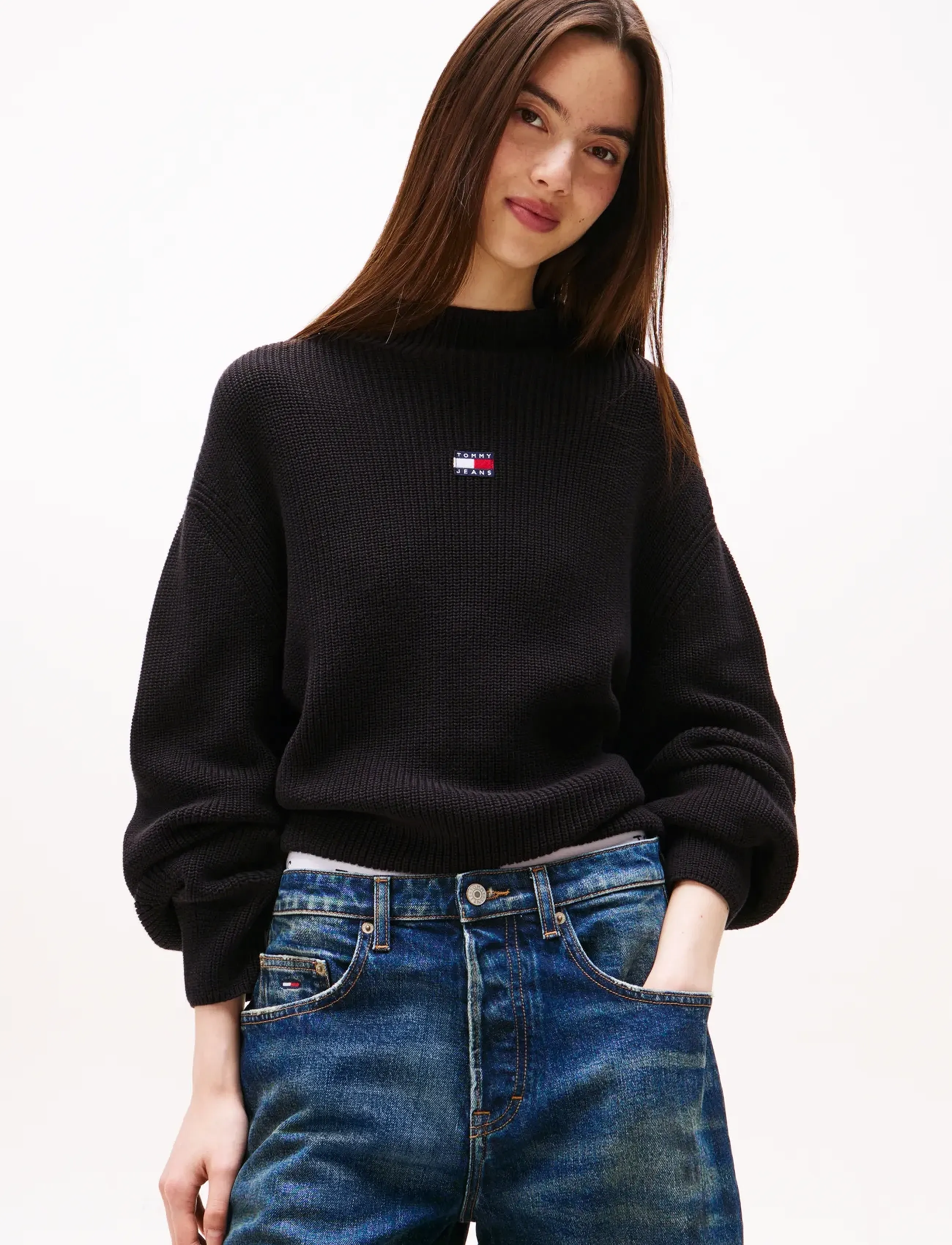 Tommy Jeans TJW MOCKNECK BADGE SWEATER - Kleidung - BLACK / black