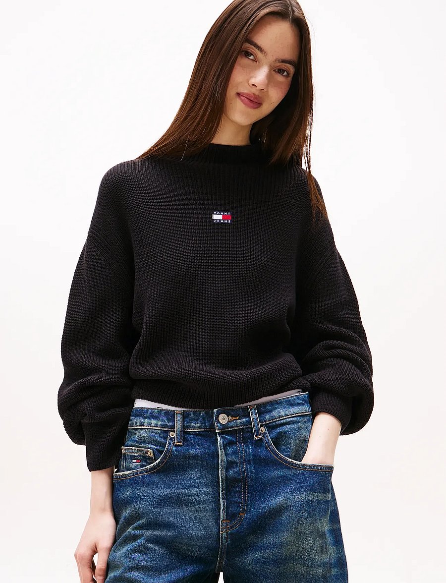 Tommy Jeans - TJW MOCKNECK BADGE SWEATER - pullover - black - 0