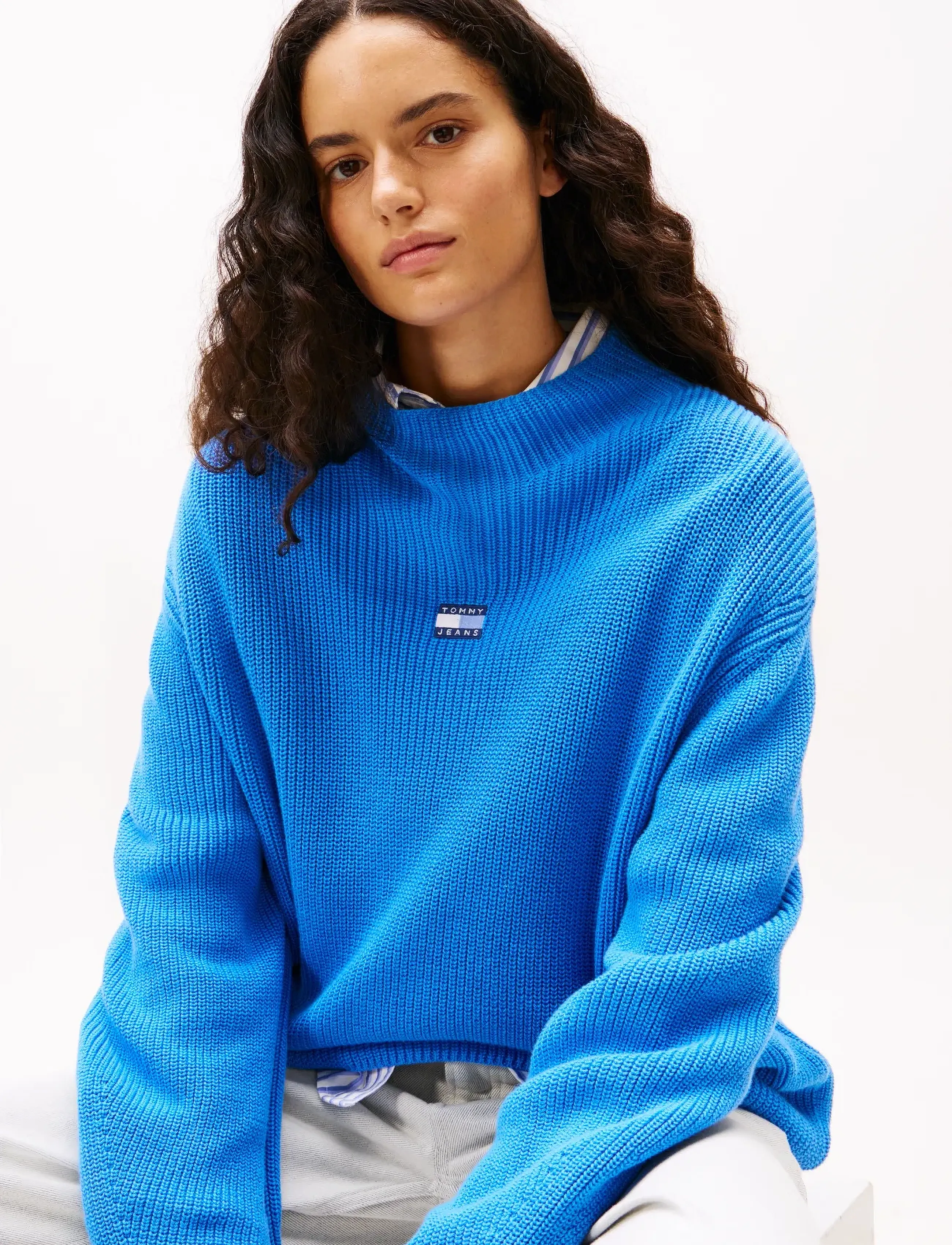 Tommy Jeans - TJW MOCKNECK BADGE SWEATER - striktrøjer - blue spell - 4