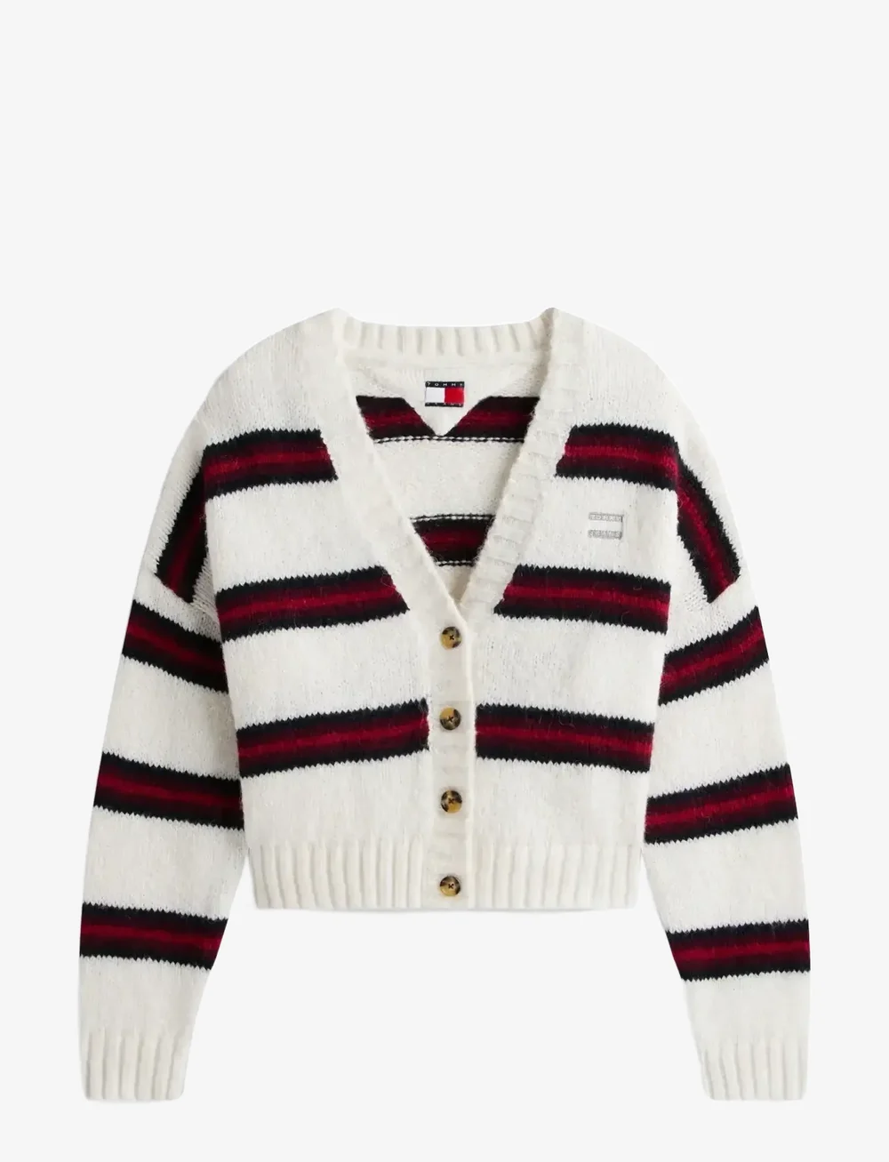 Tommy Jeans - TJW BADGE STRIPE FLUFF CARDI EXT - cardigans - ancient white / stripe - 1