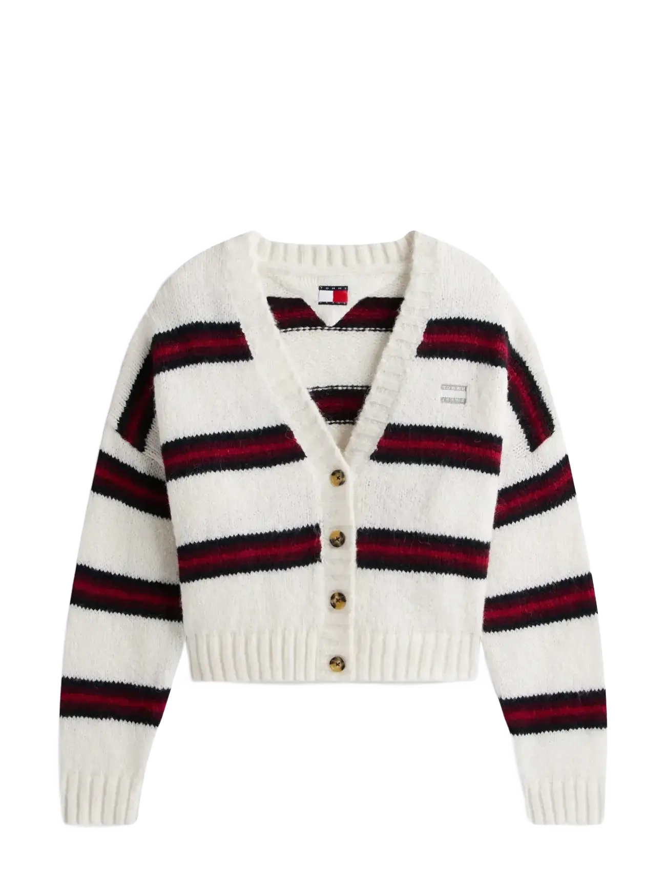 Tommy Jeans TJW BADGE STRIPE FLUFF CARDI EXT - Transitional Layering - ANCIENT WHITE / STRIPE / white