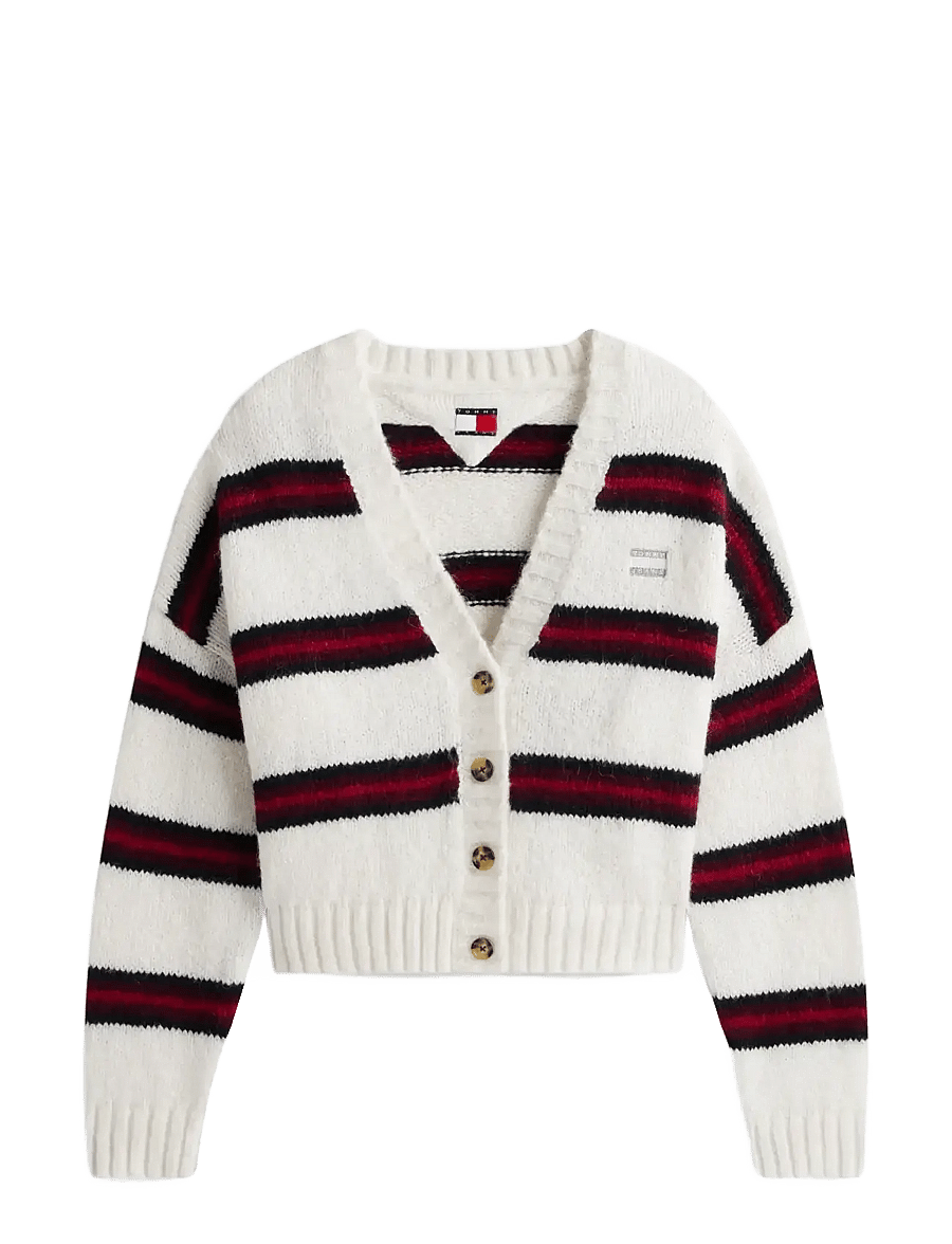 Tommy Jeans - TJW BADGE STRIPE FLUFF CARDI EXT - kardiganid - ancient white / stripe - 1