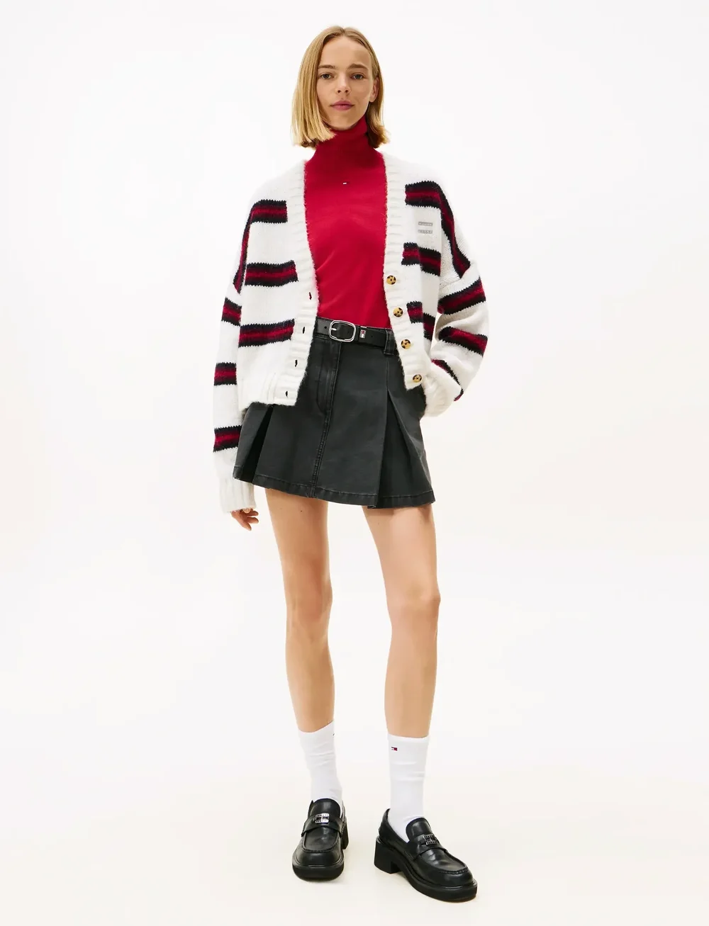 Tommy Jeans - TJW BADGE STRIPE FLUFF CARDI EXT - cardigans - ancient white / stripe - 2