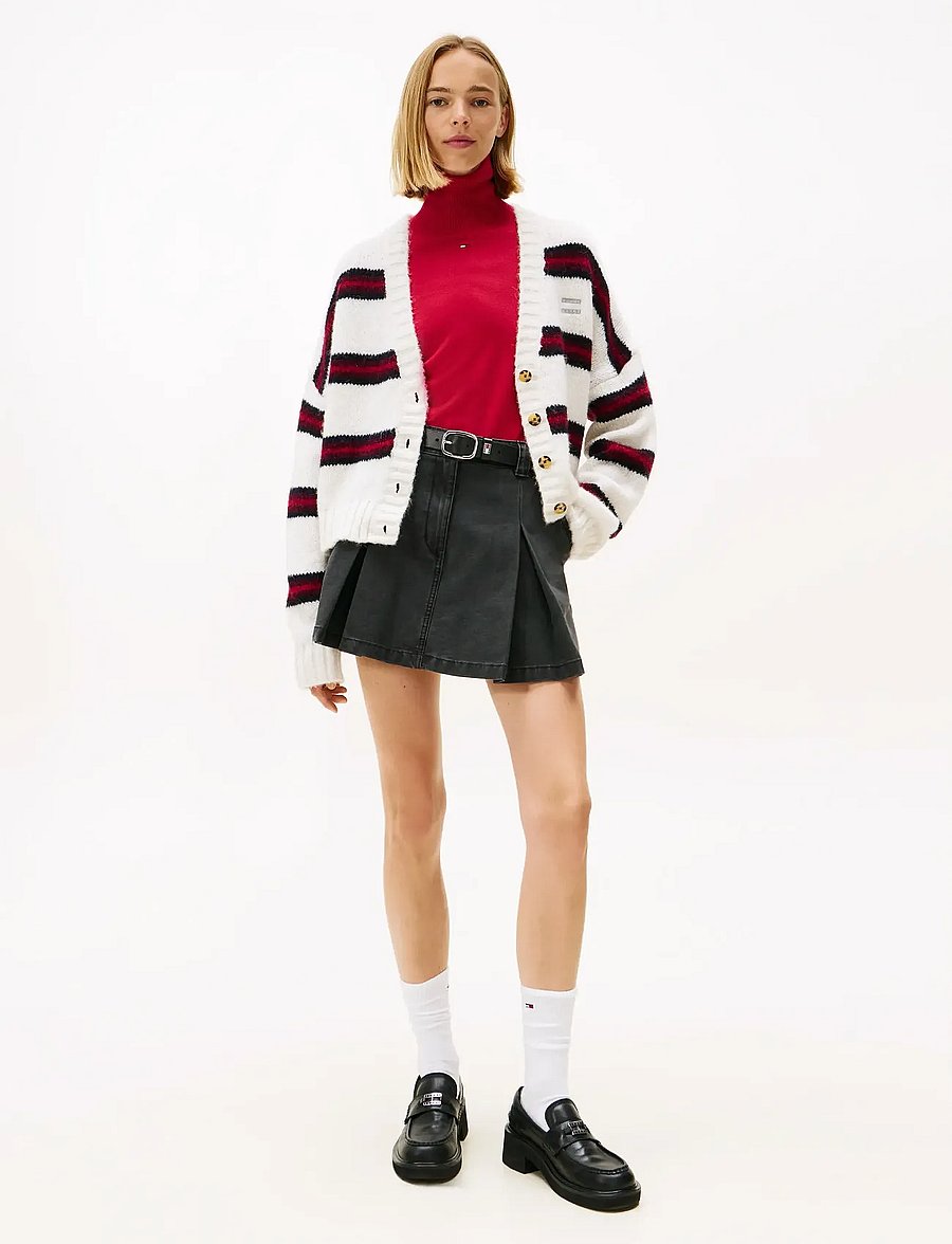 Tommy Jeans - TJW BADGE STRIPE FLUFF CARDI EXT - swetry rozpinane - ancient white / stripe - 2
