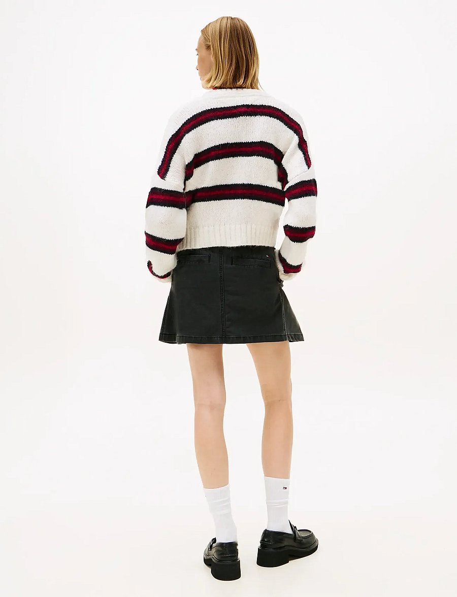Tommy Jeans - TJW BADGE STRIPE FLUFF CARDI EXT - swetry rozpinane - ancient white / stripe - 3